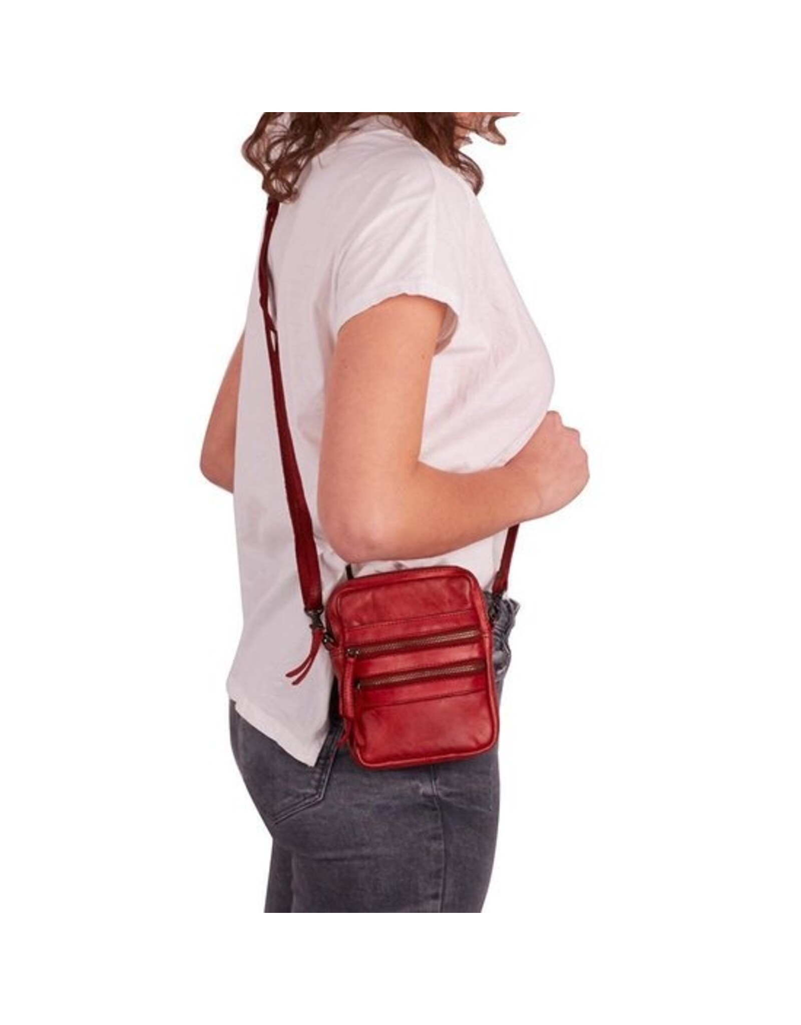 Bear Design Leren Festivaltasjes, heuptassen en riemtassen - Bear Design Schoudertas-Riemtas "Vikas" rood