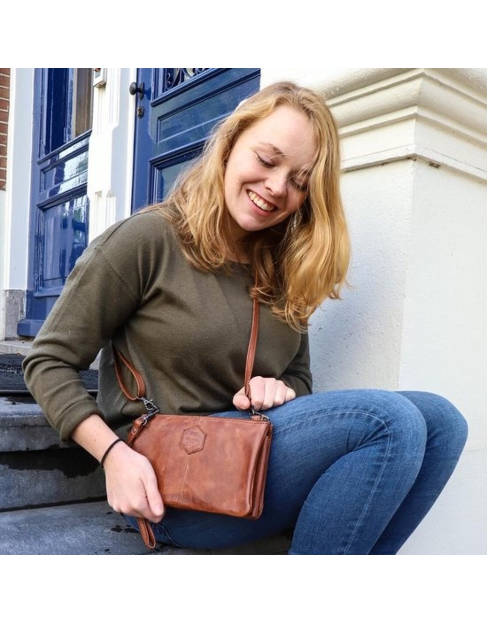 Bear Design Leren schoudertassen Leren crossbody tassen - Bear Design Portemonneetas-schoudertas "Uma"geel