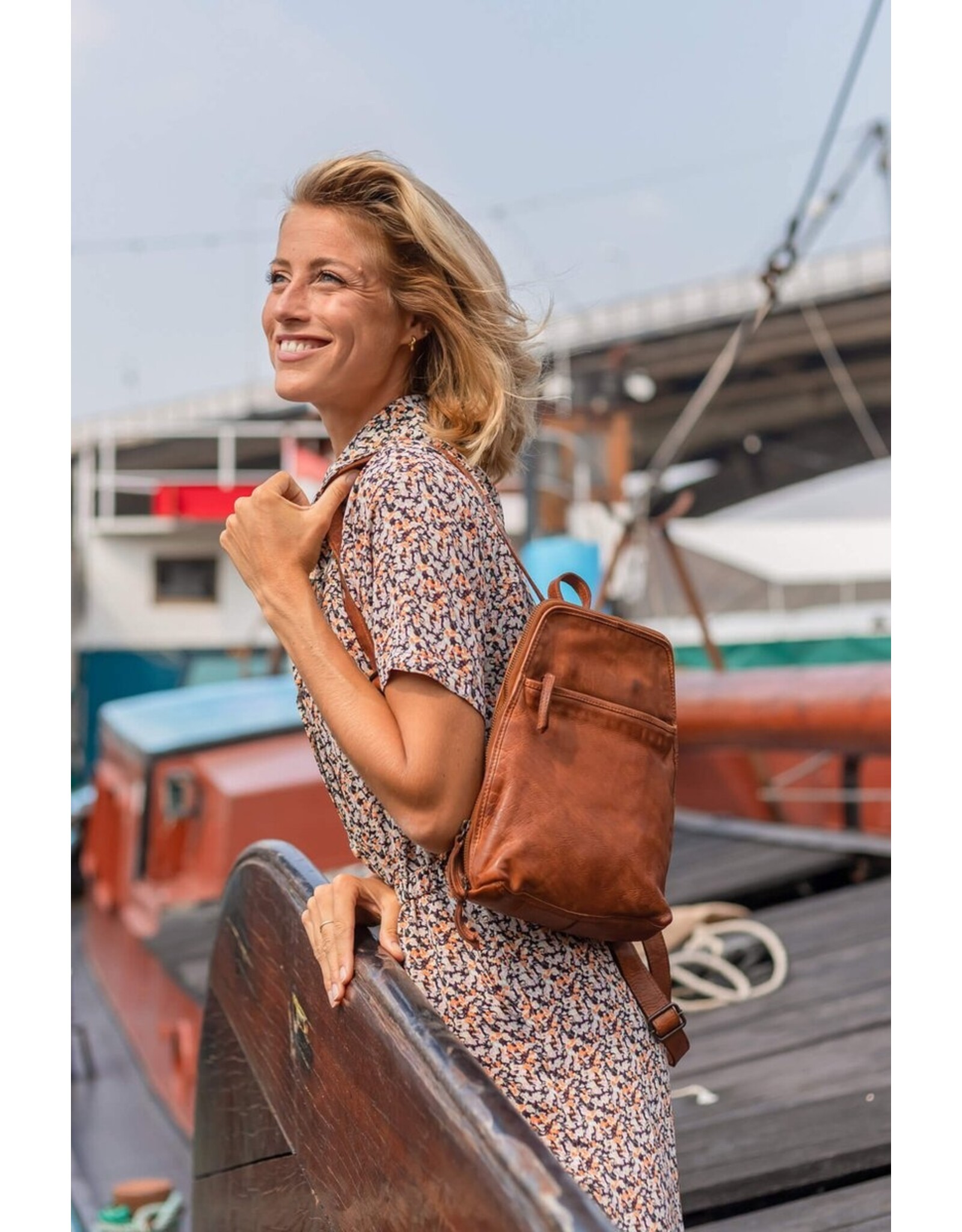 Bear Design Leather backpacks Leather shoppers - Bear Design Backpack 'Iris' cognac