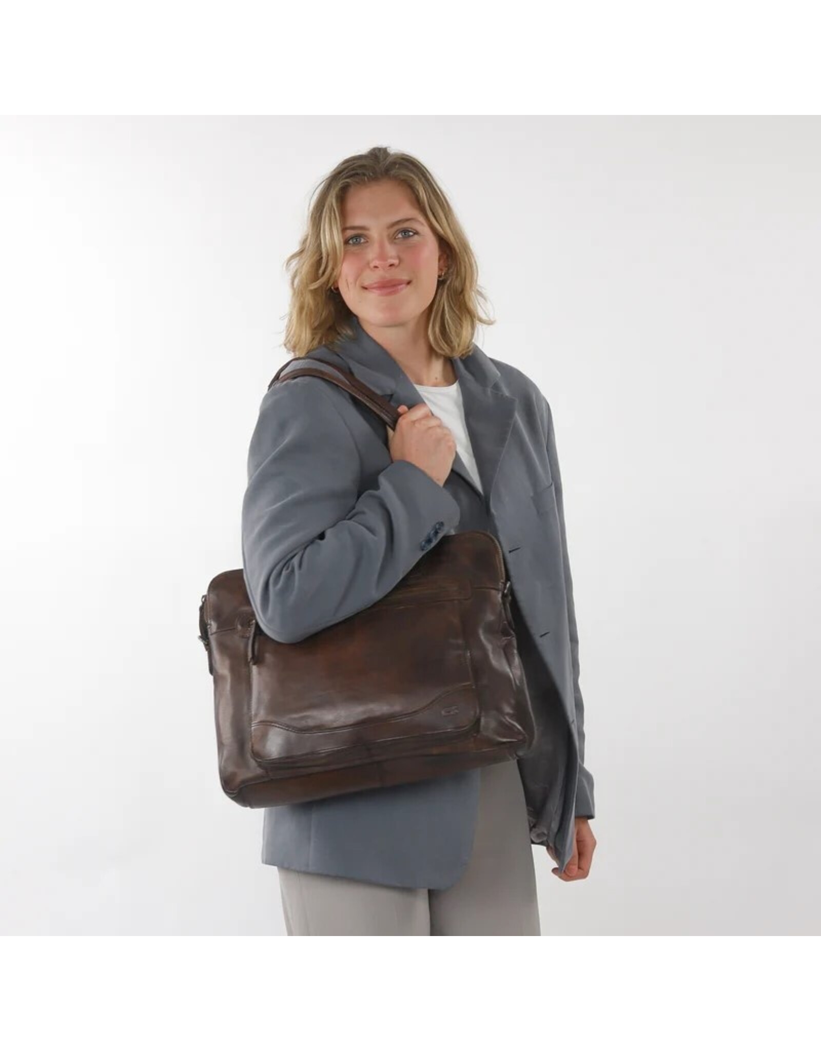 Bear Design Leather Workbags and Leather Laptop Bags - Bear Design Shoulder Bag - Laptop bag ‘Lia’ brown
