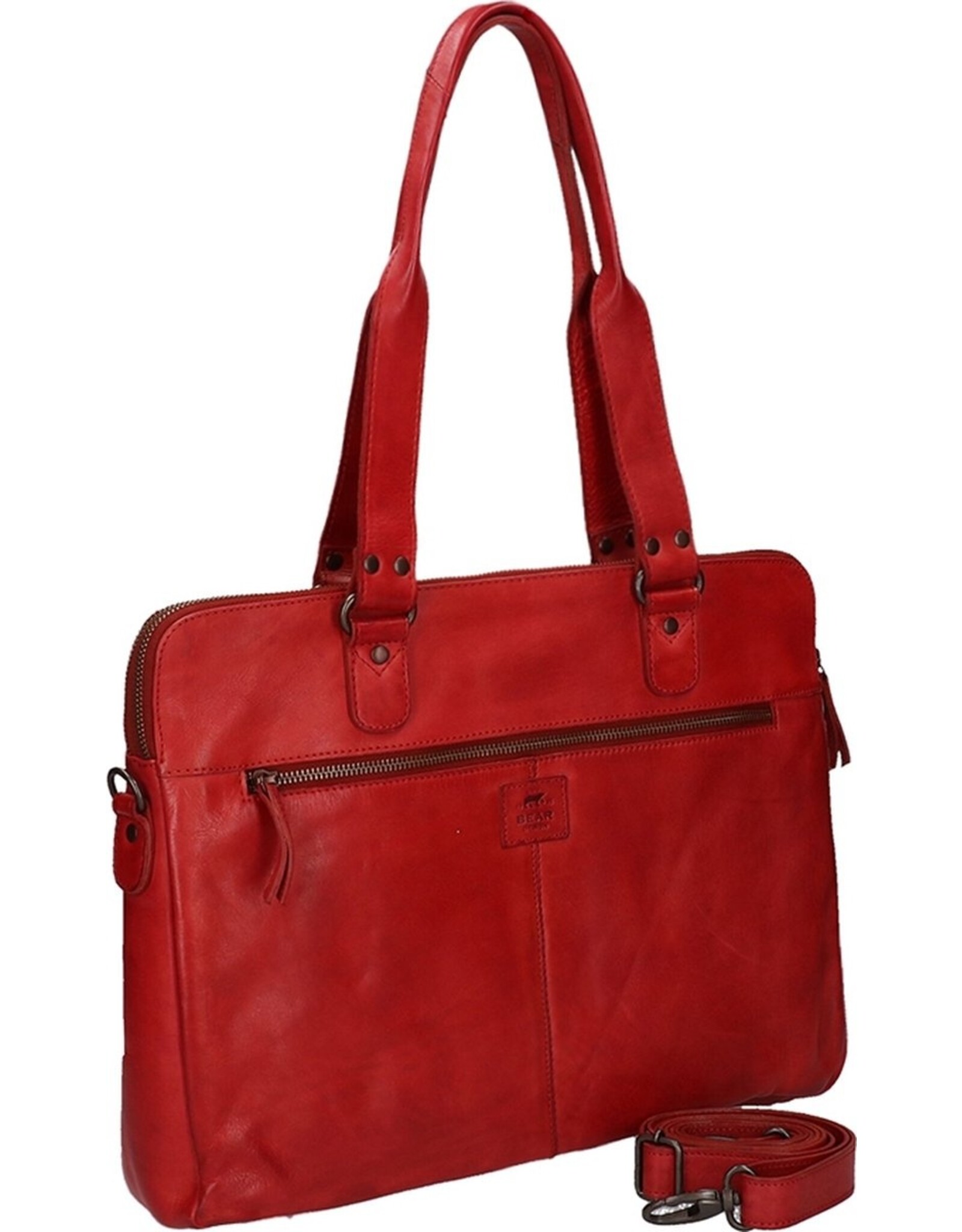 Bear Design Leather Workbags and Leather Laptop Bags - Bear Design Shoulder Bag - Bear Design Shoulder Bag - Laptop bag ‘Lia’ red