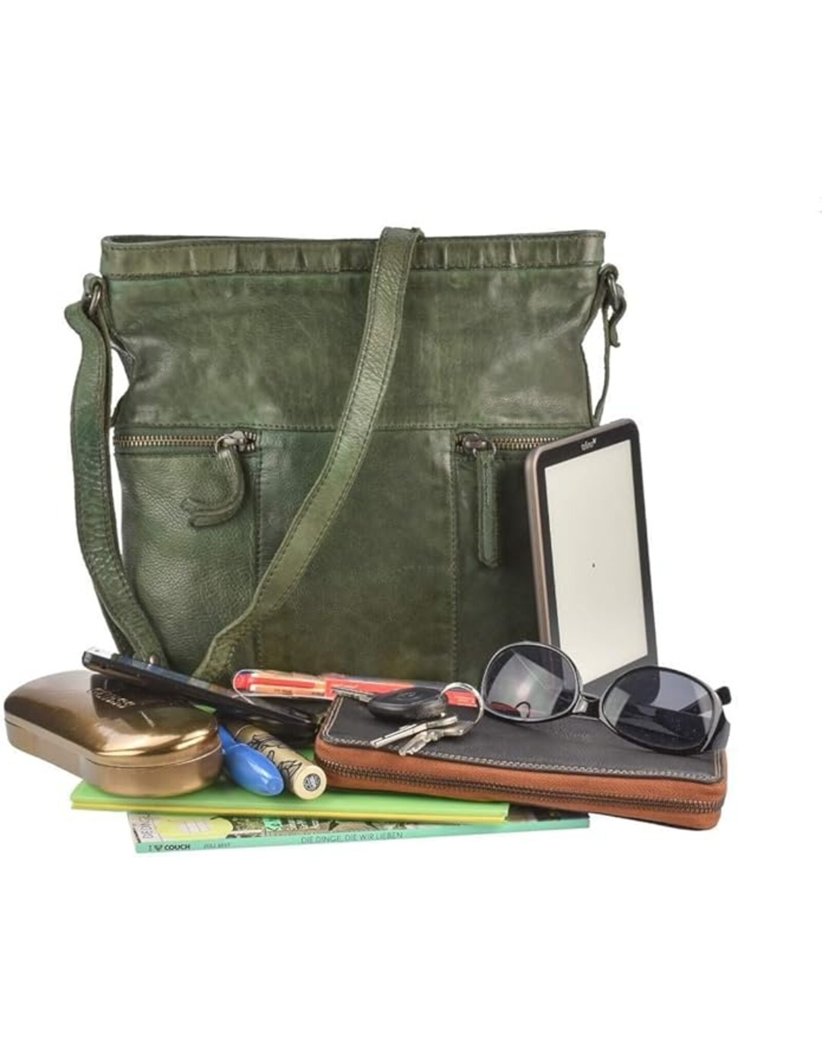 Bear Design Leren schoudertassen Leren crossbody tassen - Bear Design Schoudertas "Chessi"groen