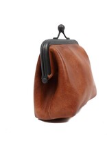 Bear Design Leather Wallets - Bear Design Clasp wallet  ‘Lorraine’ cognac