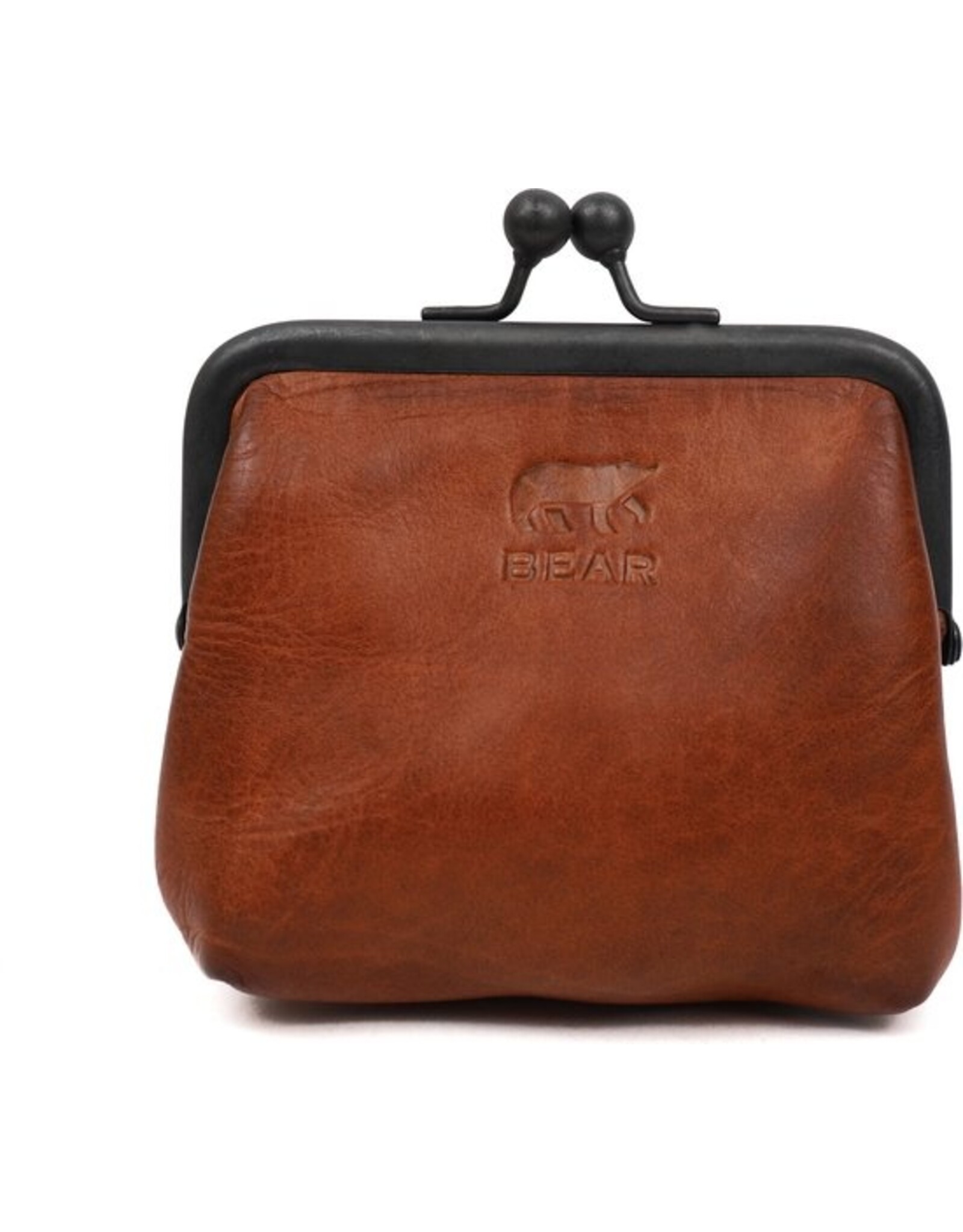 Bear Design Leather Wallets - Bear Design Clasp wallet  ‘Lorraine’ cognac