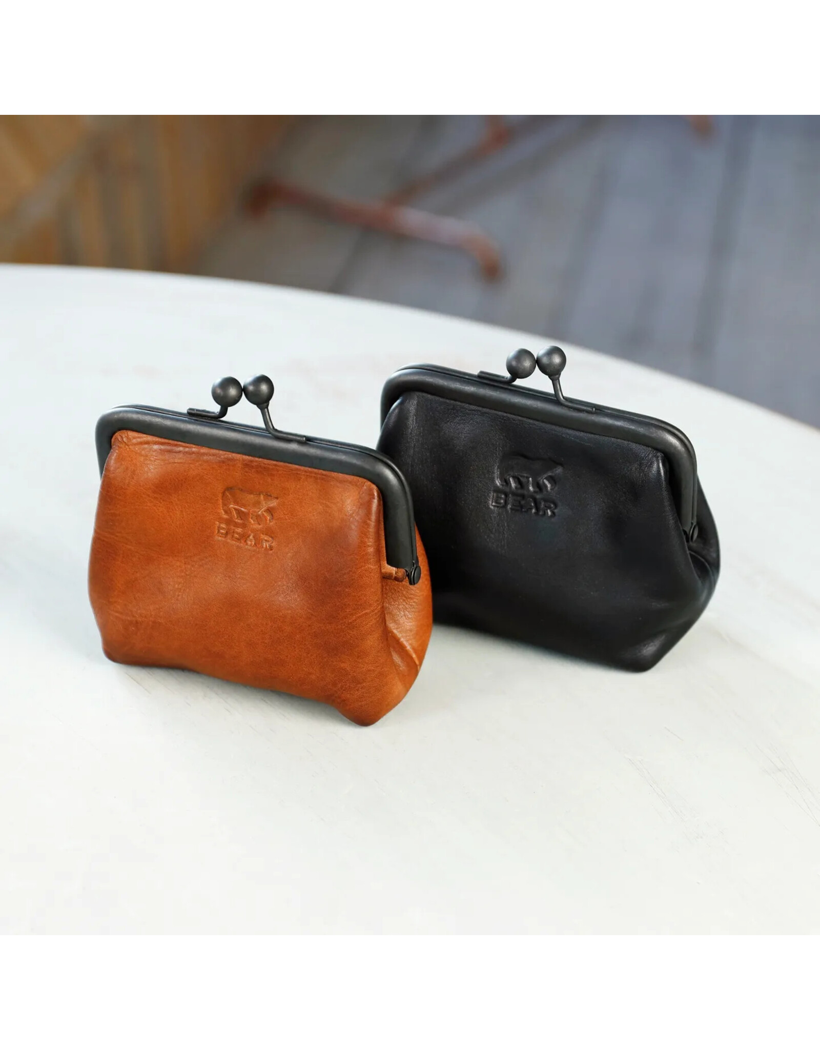 Bear Design Leather Wallets - Bear Design Clasp wallet  ‘Lorraine’ cognac