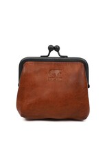 Bear Design Leather Wallets - Bear Design Clasp wallet  ‘Lorraine’ cognac