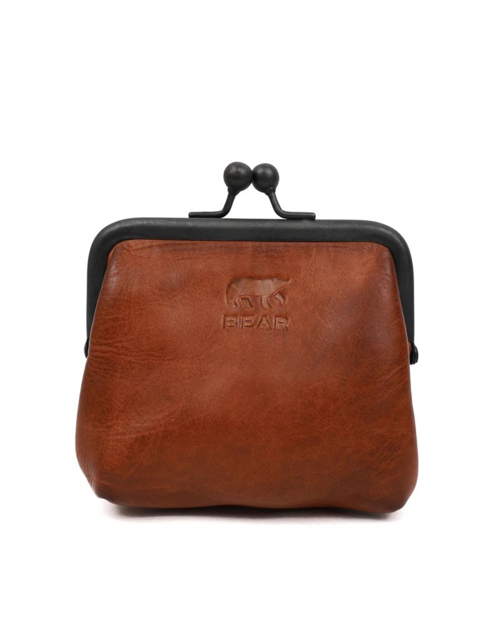 Bear Design Leather Wallets - Bear Design Clasp wallet  ‘Lorraine’ cognac