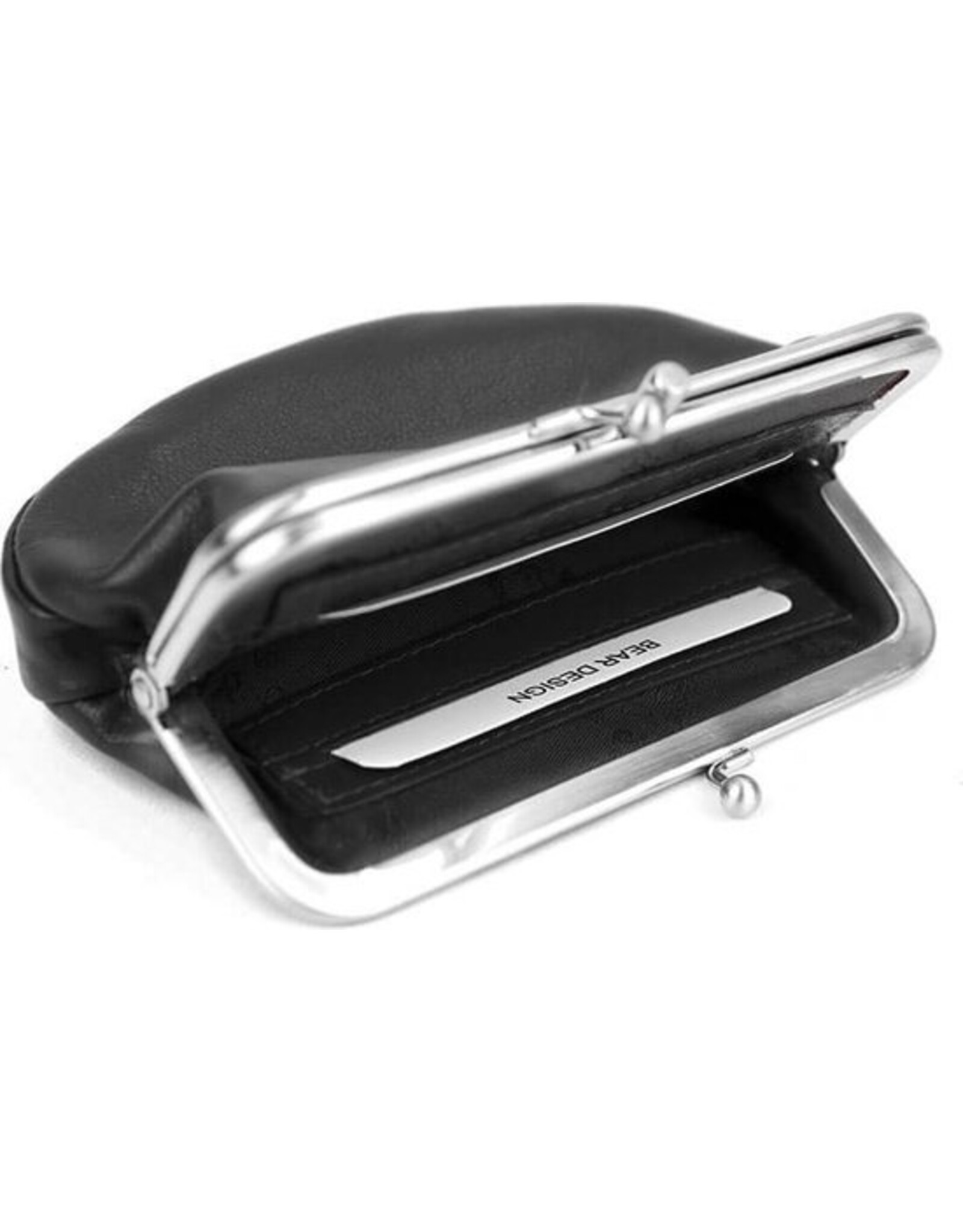 Bear Design Leather Wallets - Bear Design Clasp wallet  ‘Leona’ black