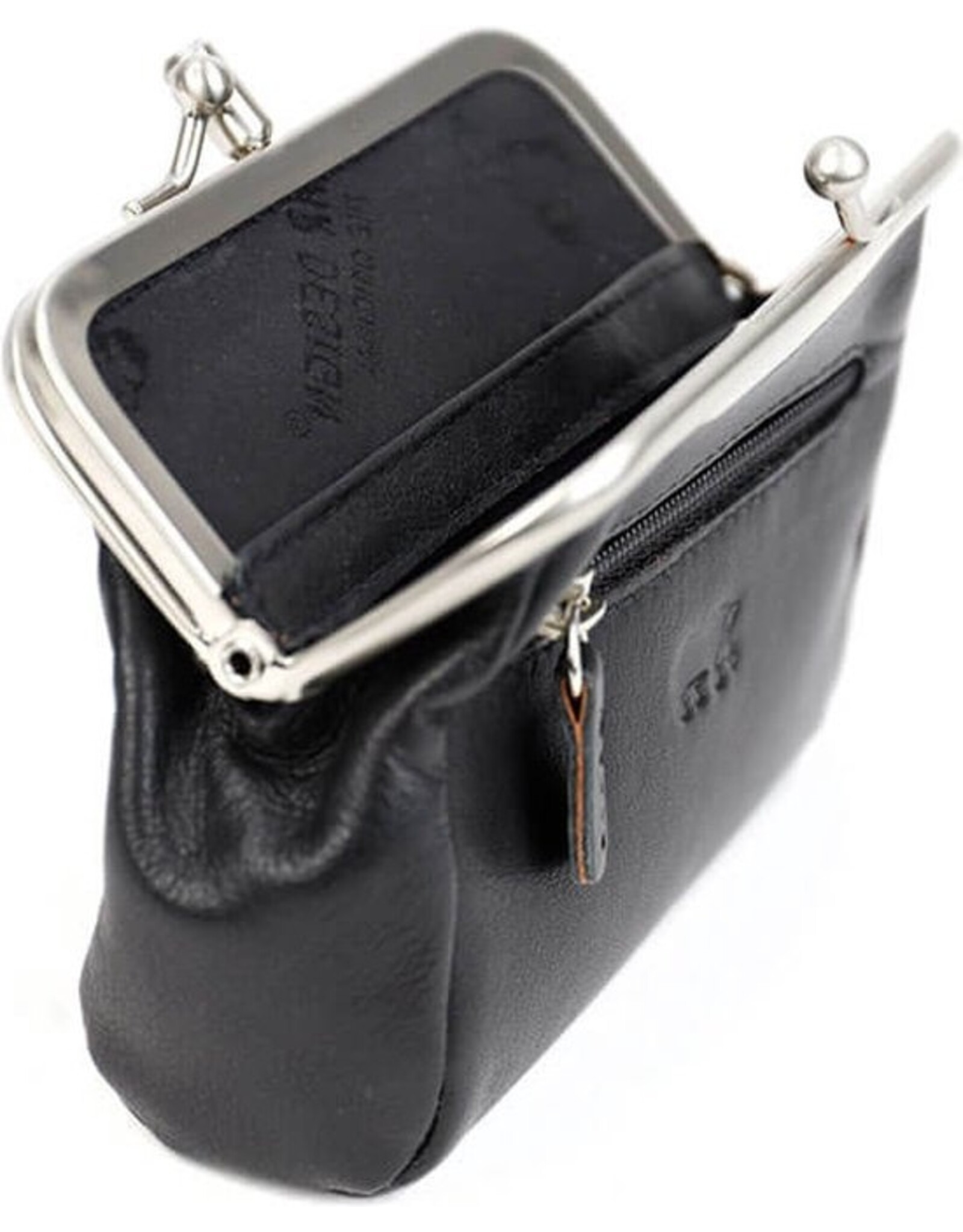 Bear Design Leather Wallets - Bear Design Clasp wallet  ‘Fien’ black