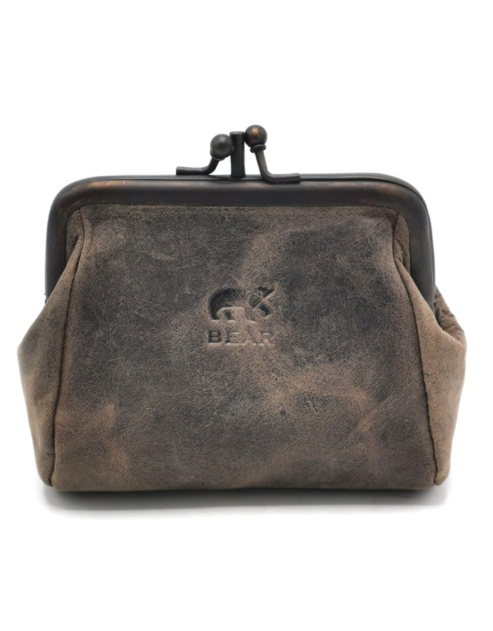 Bear Design Leather Wallets - Bear Design Clasp wallet  ‘Fien’  hunter leather