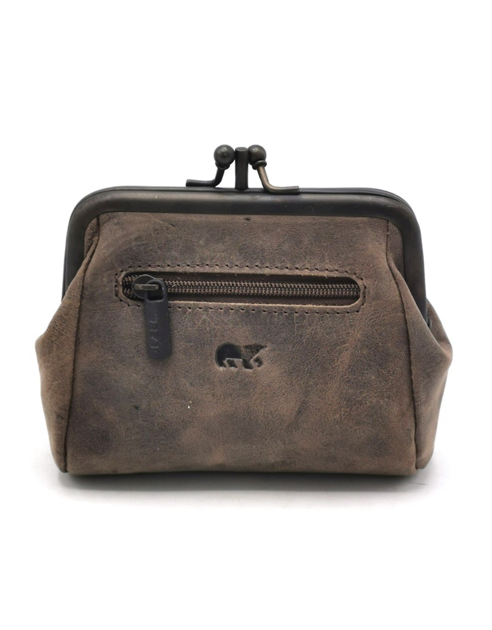 Bear Design Leather Wallets - Bear Design Clasp wallet  ‘Fien’  hunter leather