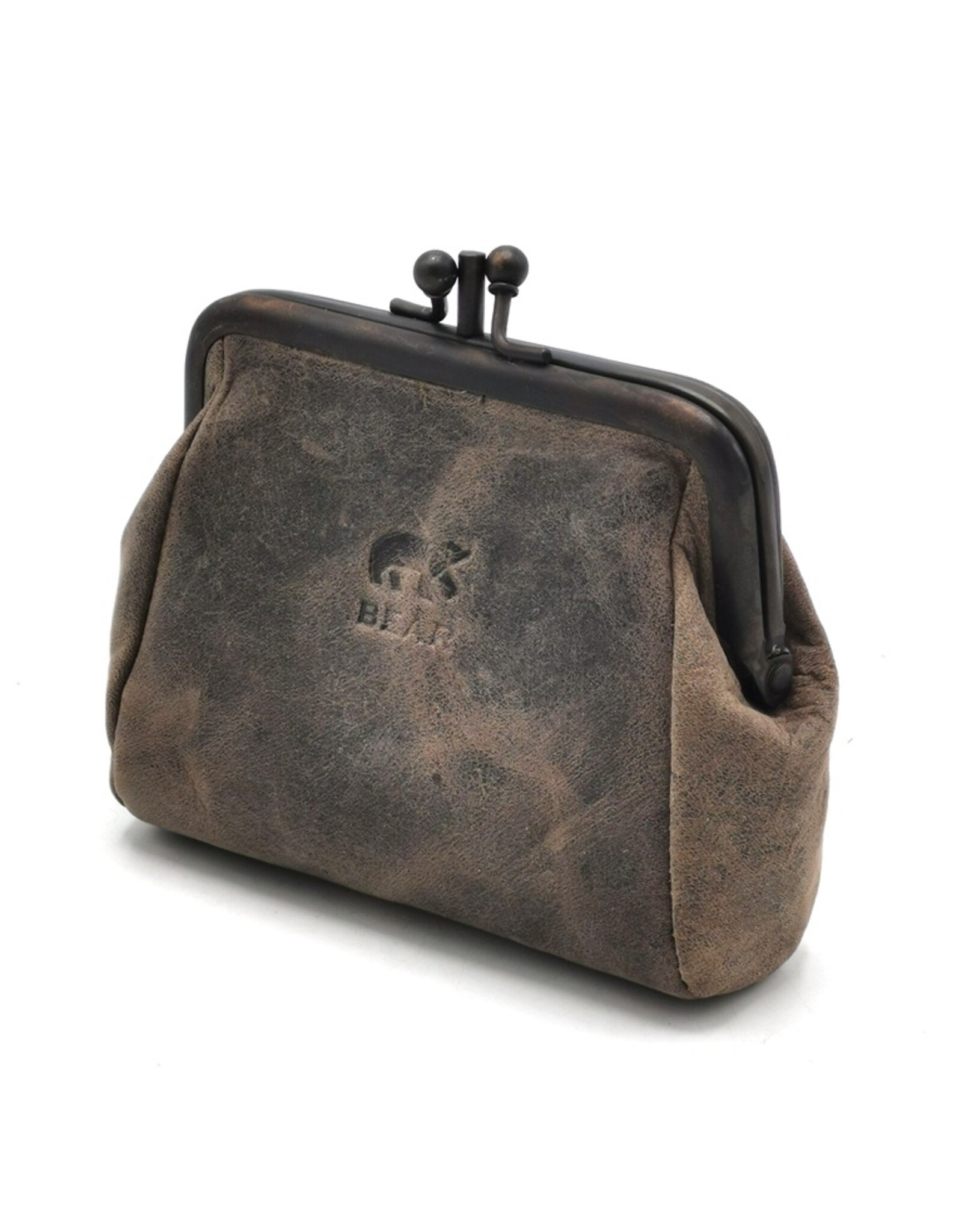 Bear Design Leather Wallets - Bear Design Clasp wallet  ‘Fien’  hunter leather