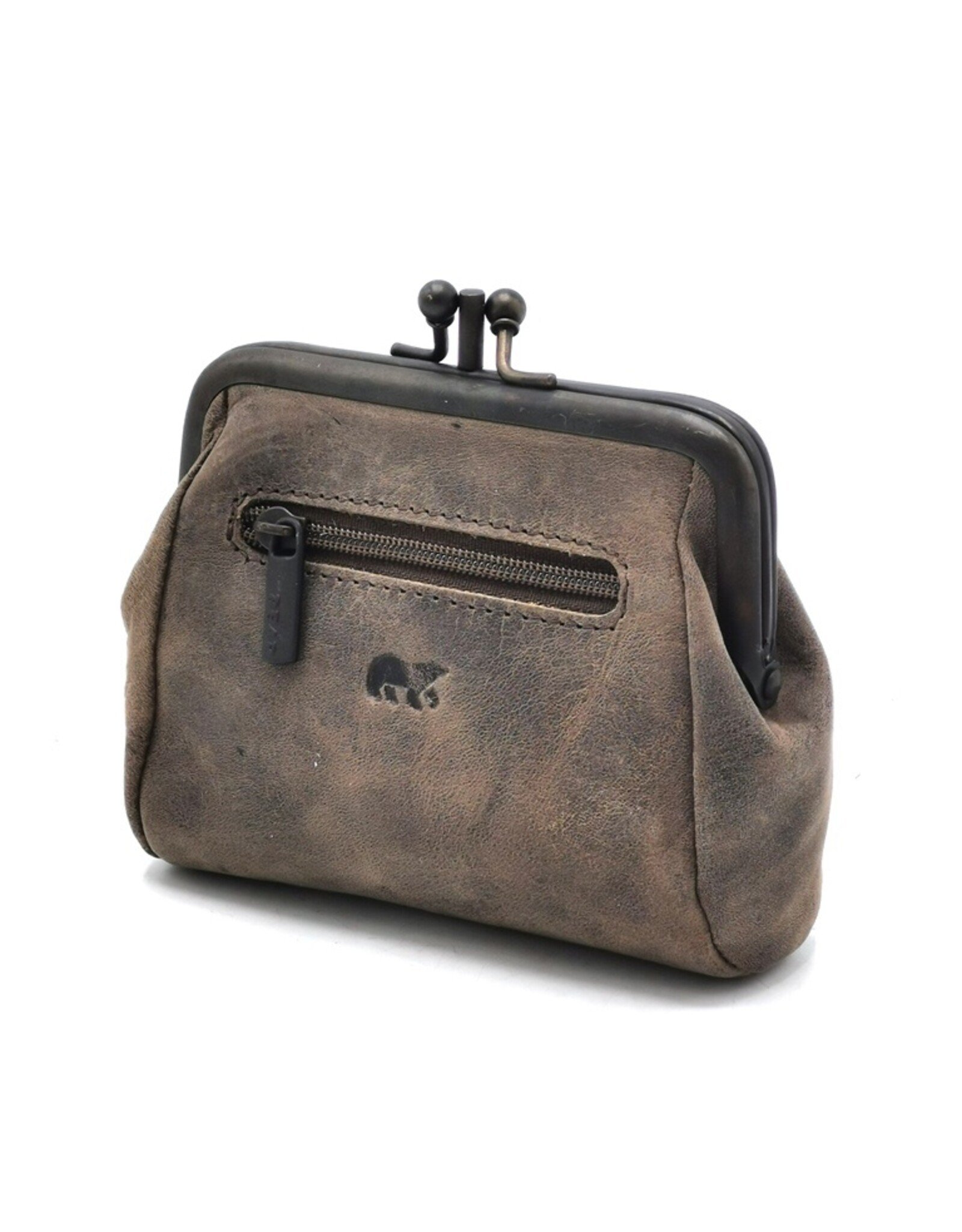 Bear Design Leather Wallets - Bear Design Clasp wallet  ‘Fien’  hunter leather