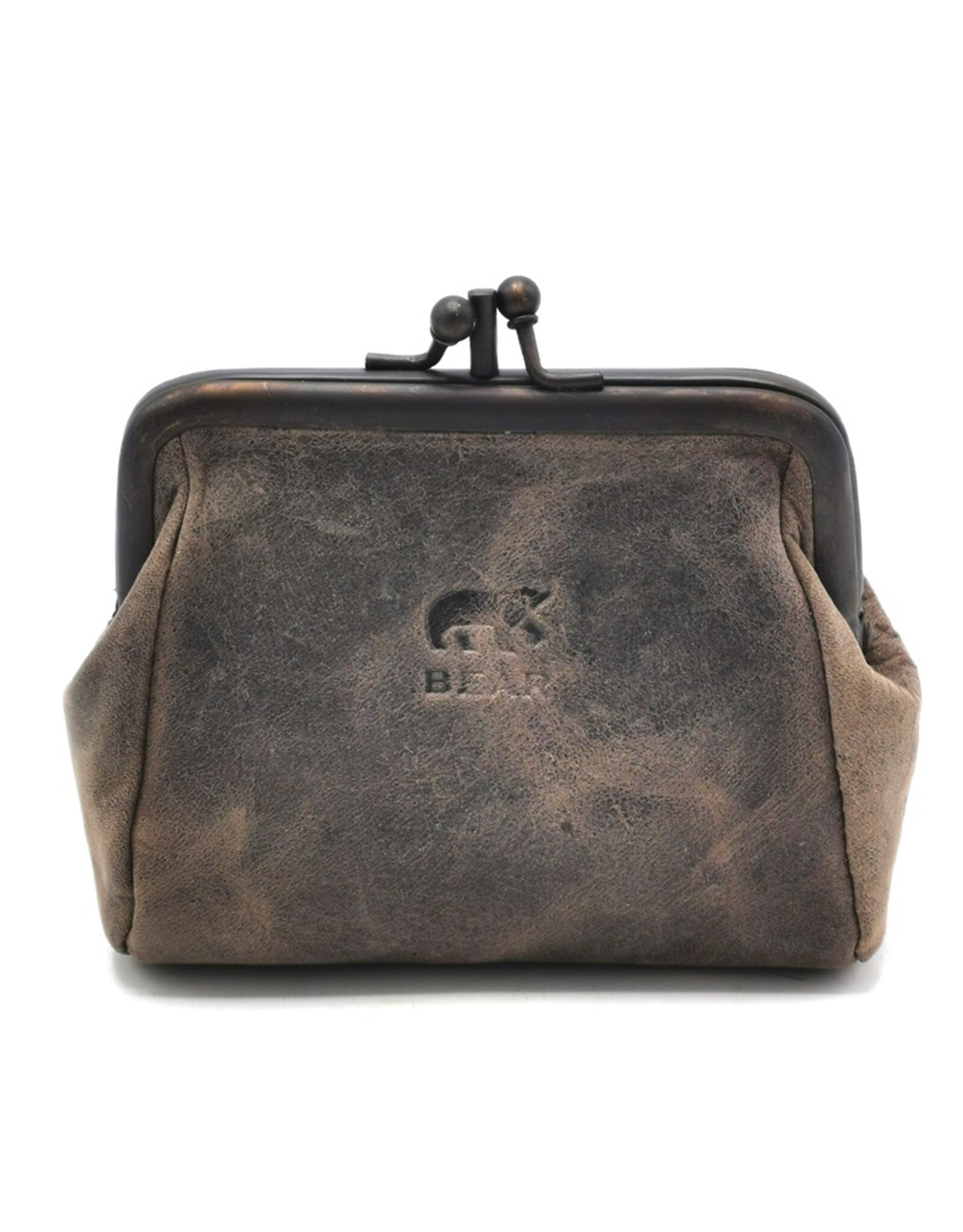 Bear Design Leather Wallets - Bear Design Clasp wallet  ‘Fien’  hunter leather