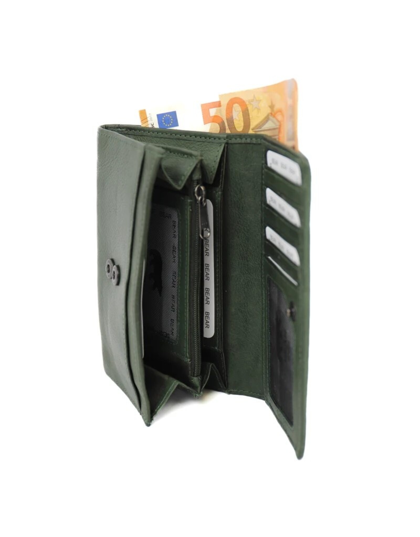 Bear Design Leren Portemonnees - Bear Design Portemonnee "Sweety"  XL groen