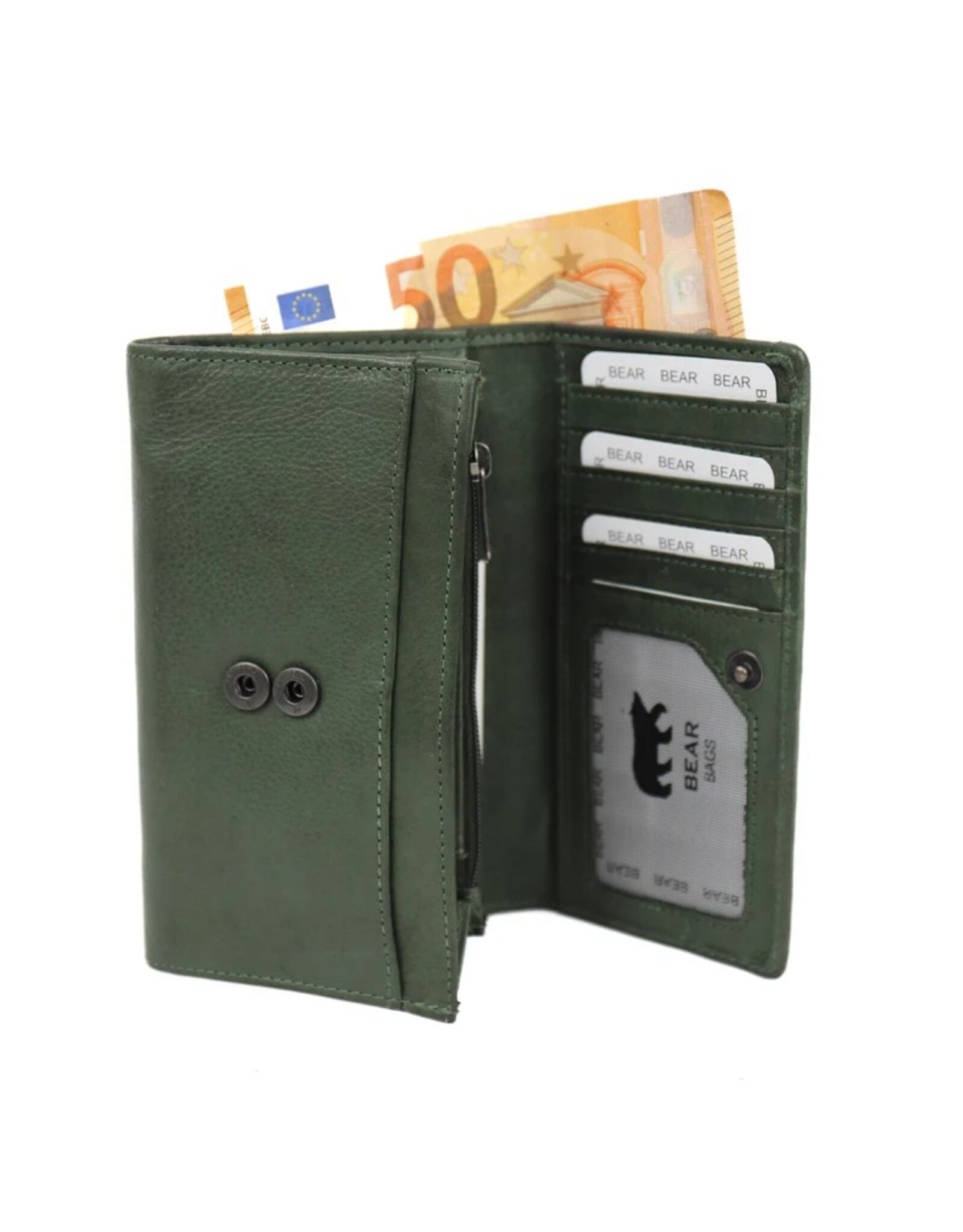 Bear Design Leather Wallets - Bear Design Wallet 'Sweety'  XL green