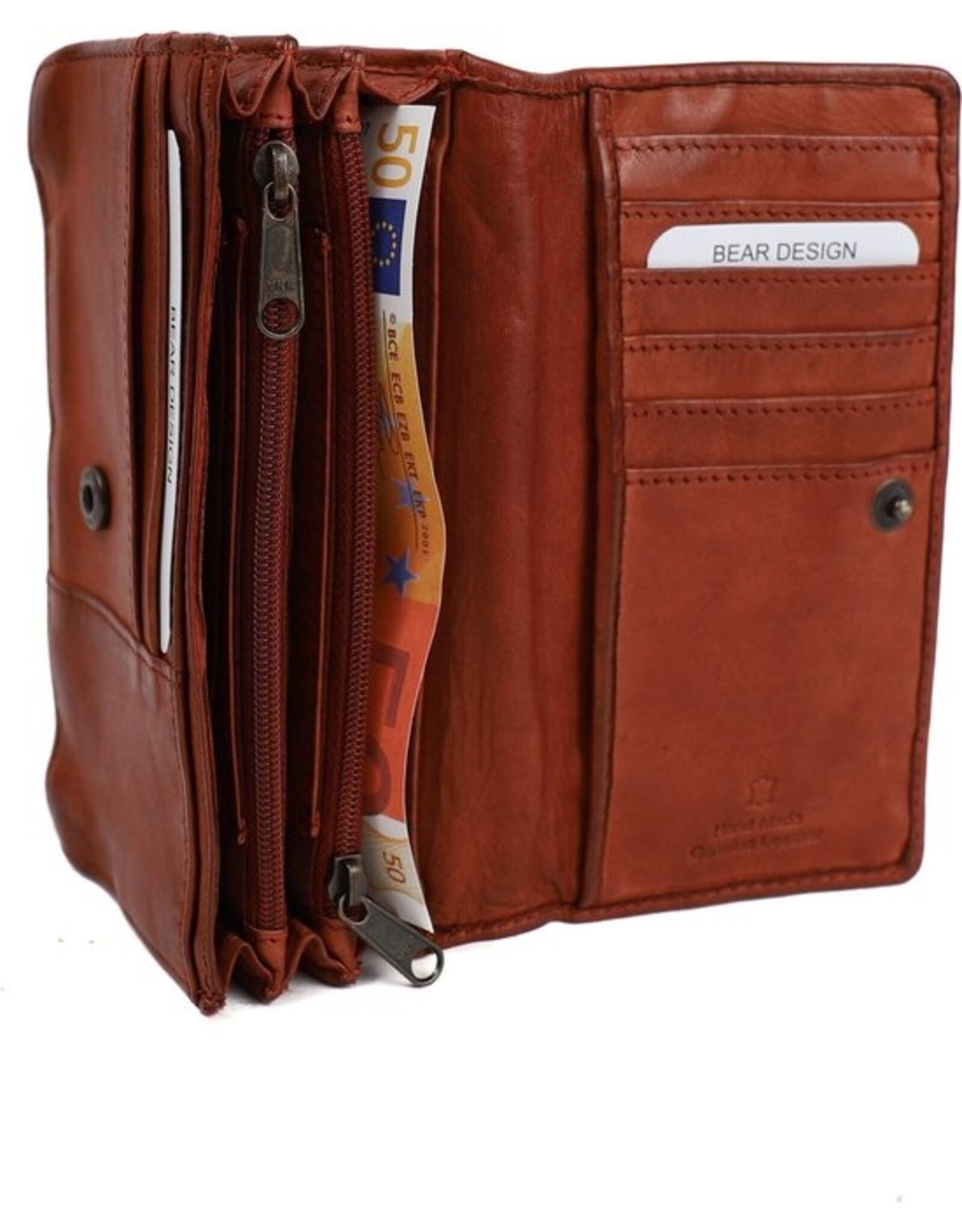 Bear Design Leather Wallets - Bear Design Wallet 'Emma'  cognac