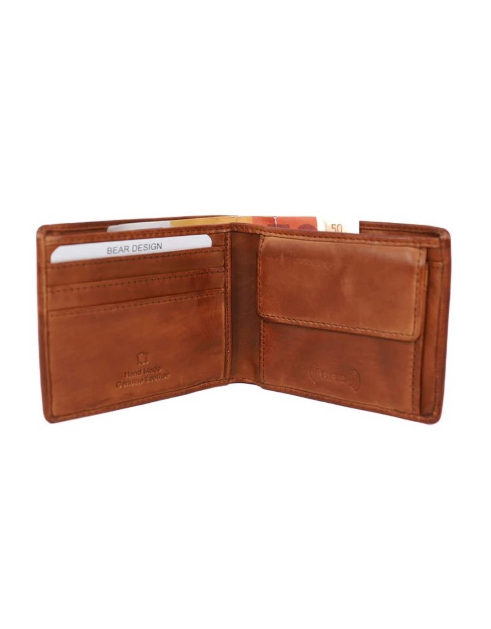 Bear Design Leather Wallets - Bear Design Billfold Wallet 'Fabian'  cognac