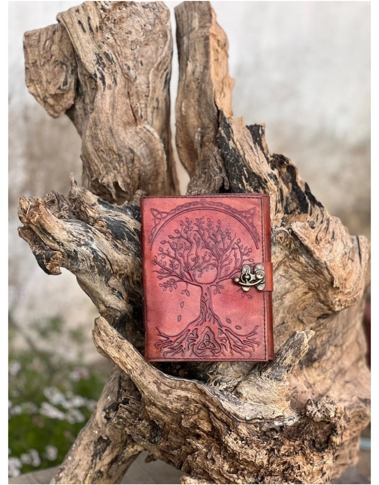 RK Handicrafts Miscellaneous - Triquetra Tree of Life Leather Journal red