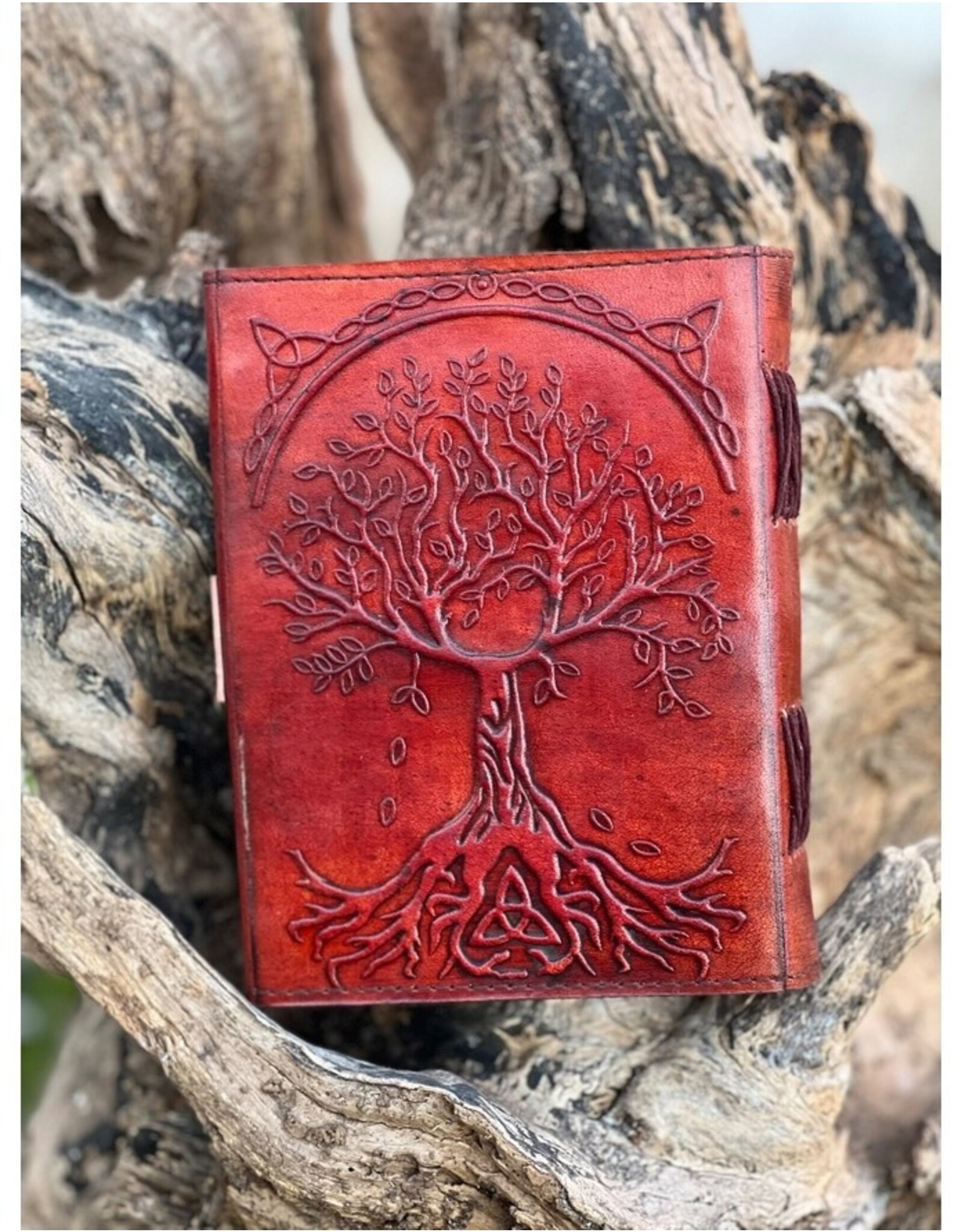 RK Handicrafts Miscellaneous - Triquetra Tree of Life Leather Journal red