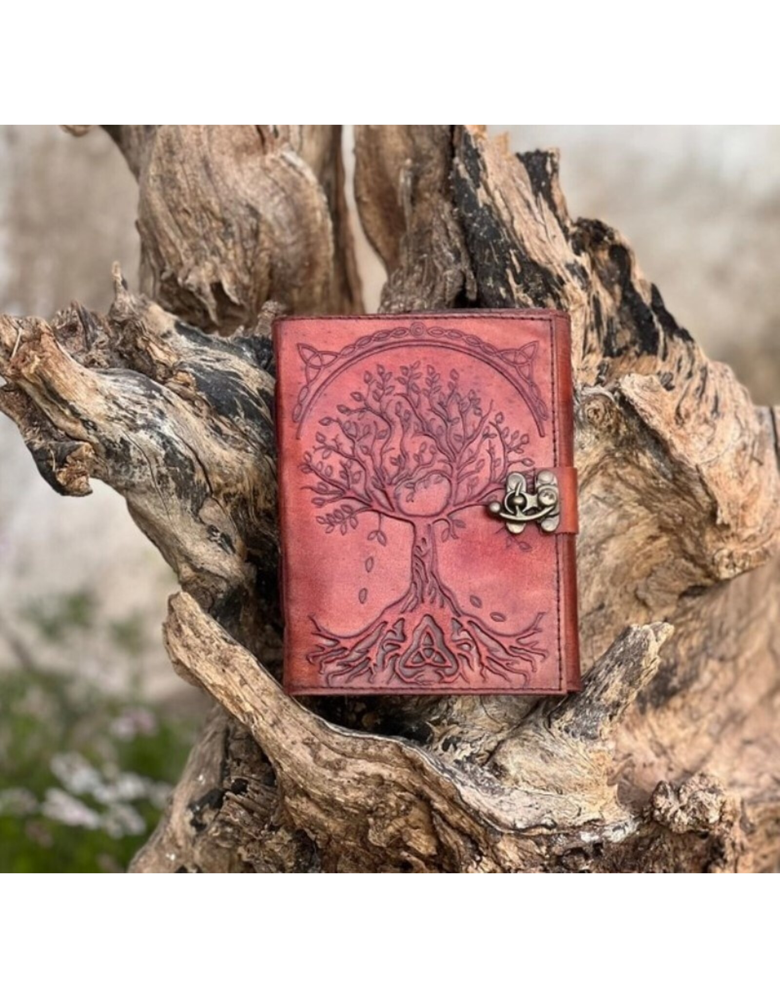 RK Handicrafts Miscellaneous - Triquetra Tree of Life Leather Journal red