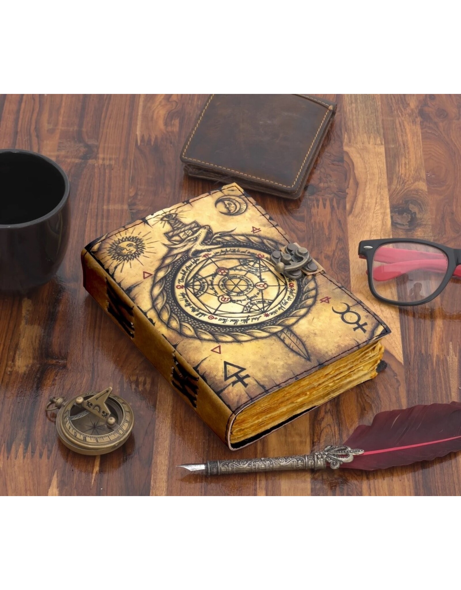 RK Handicrafts Miscellaneous - Leren Dagboek met Kompas en Kabbala Symbolen 18x13cm