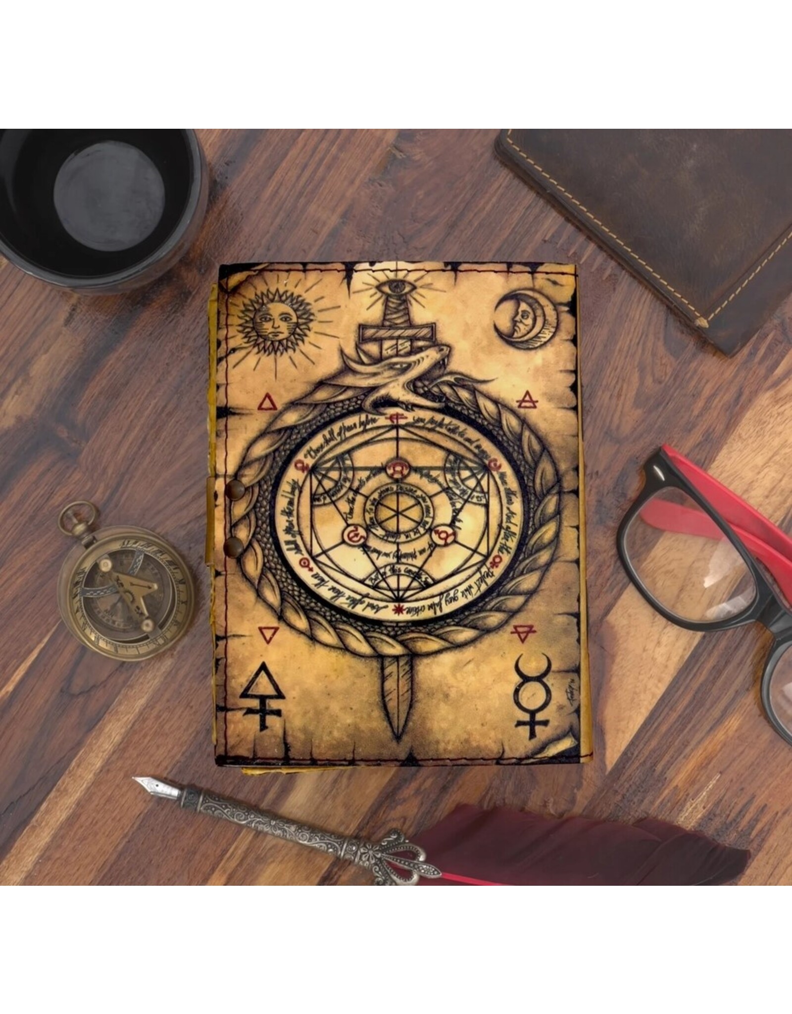 RK Handicrafts Miscellaneous - Leather Diary with Compass and Cabala Symbols 18x13cm