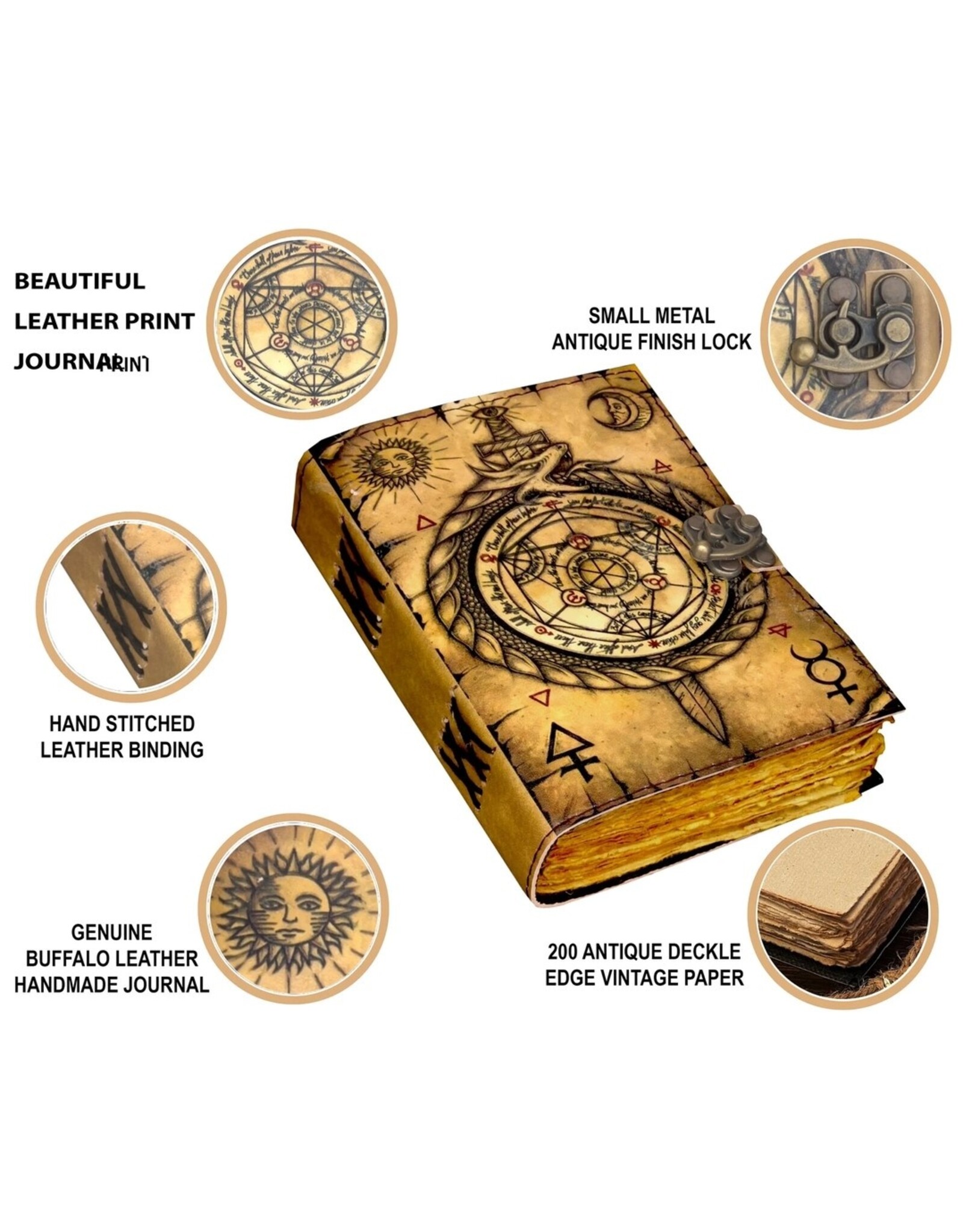 RK Handicrafts Miscellaneous - Leather Diary with Compass and Cabala Symbols 18x13cm