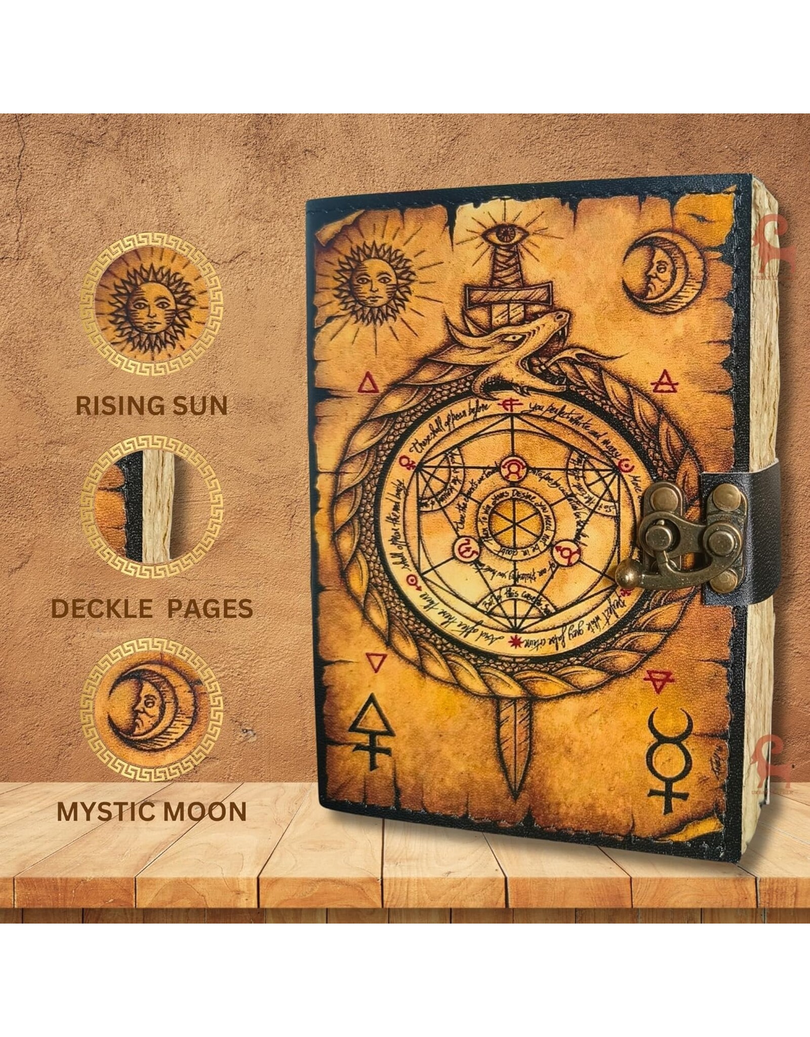 RK Handicrafts Miscellaneous - Leather Diary with Compass and Cabala Symbols 18x13cm