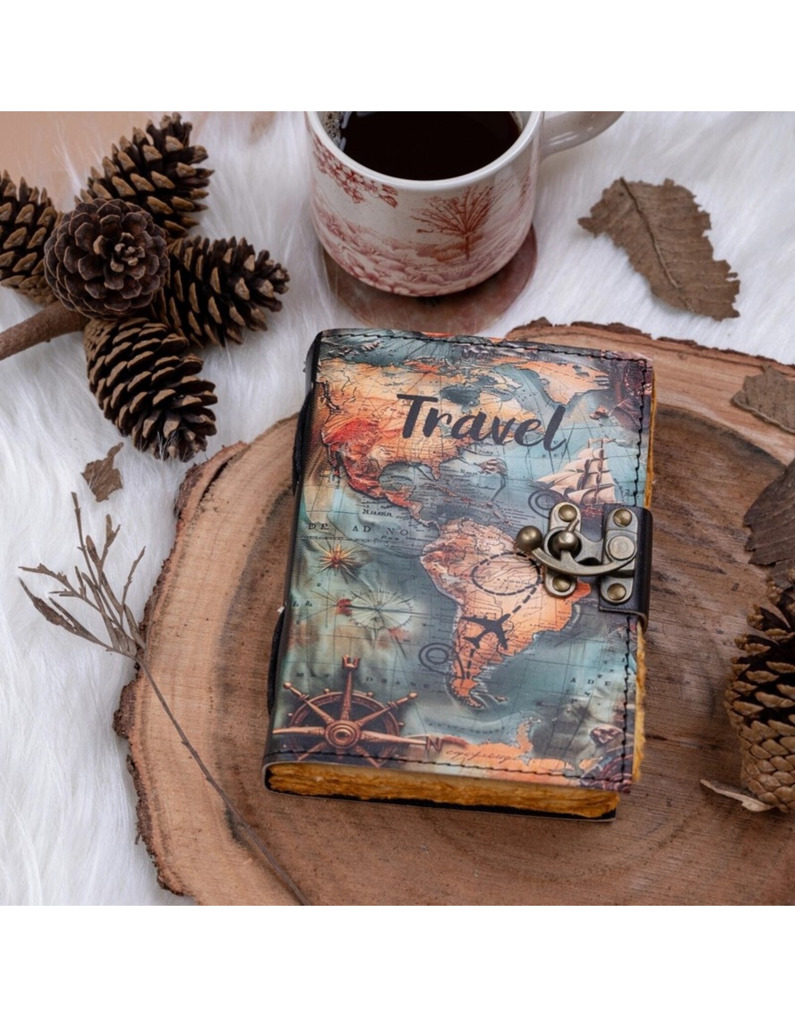 RK Handicrafts Miscellaneous - Leather Journal for World Travelers World Map 18x13cm