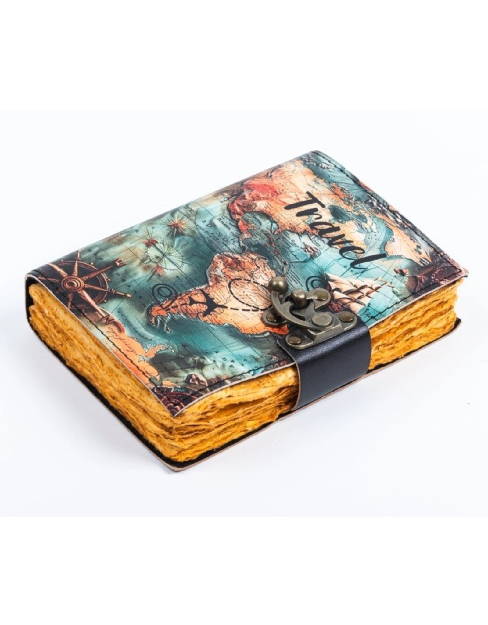 RK Handicrafts Miscellaneous - Leather Journal for World Travelers World Map 18x13cm