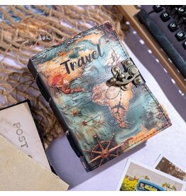 RK Handicrafts Leren Dagboek voor Reisliefhebbers Wereld Kaart 18x13cm