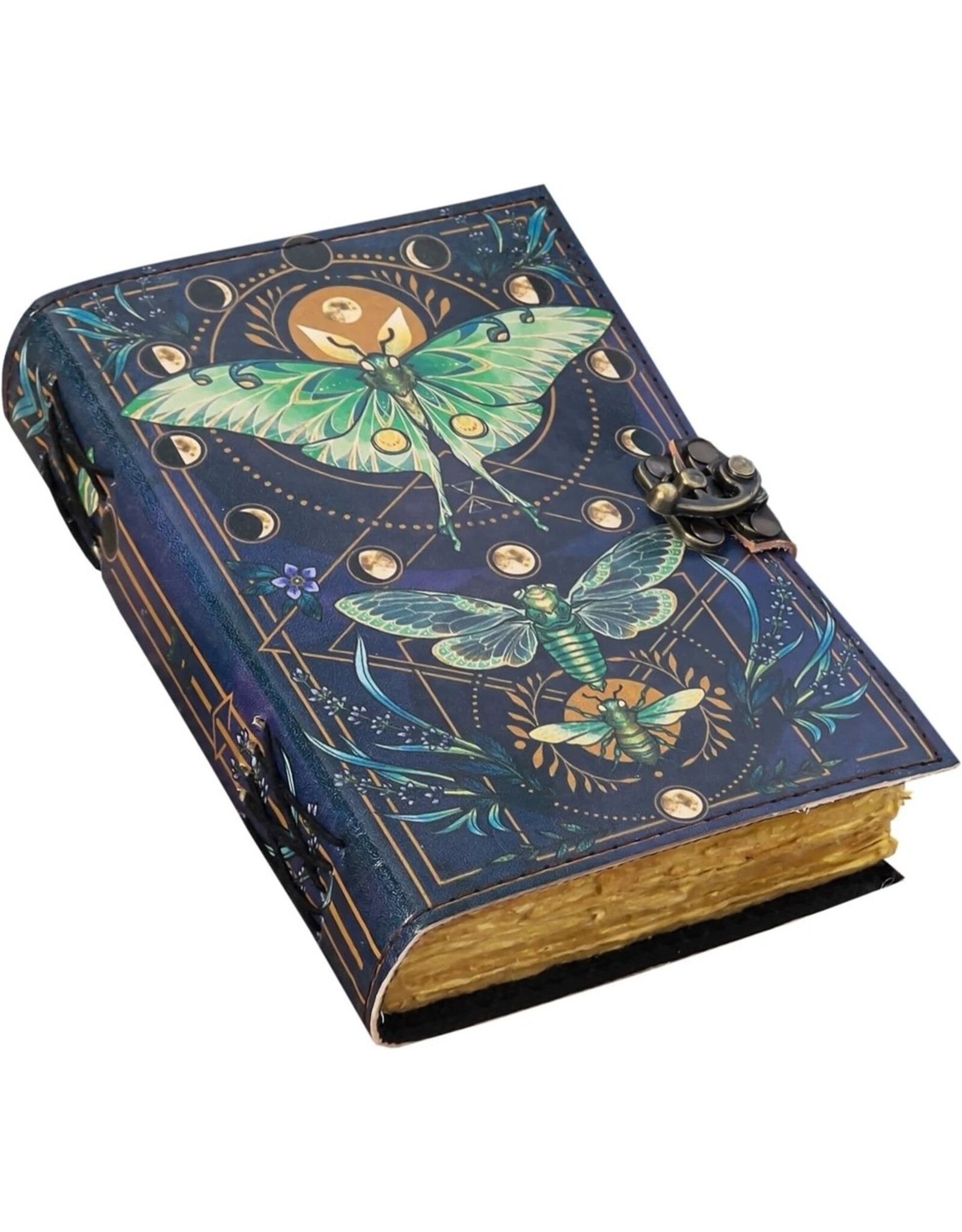 RK Handicrafts Miscellaneous - Leather Journal Luna Moth and Moon Phases  18x13cm