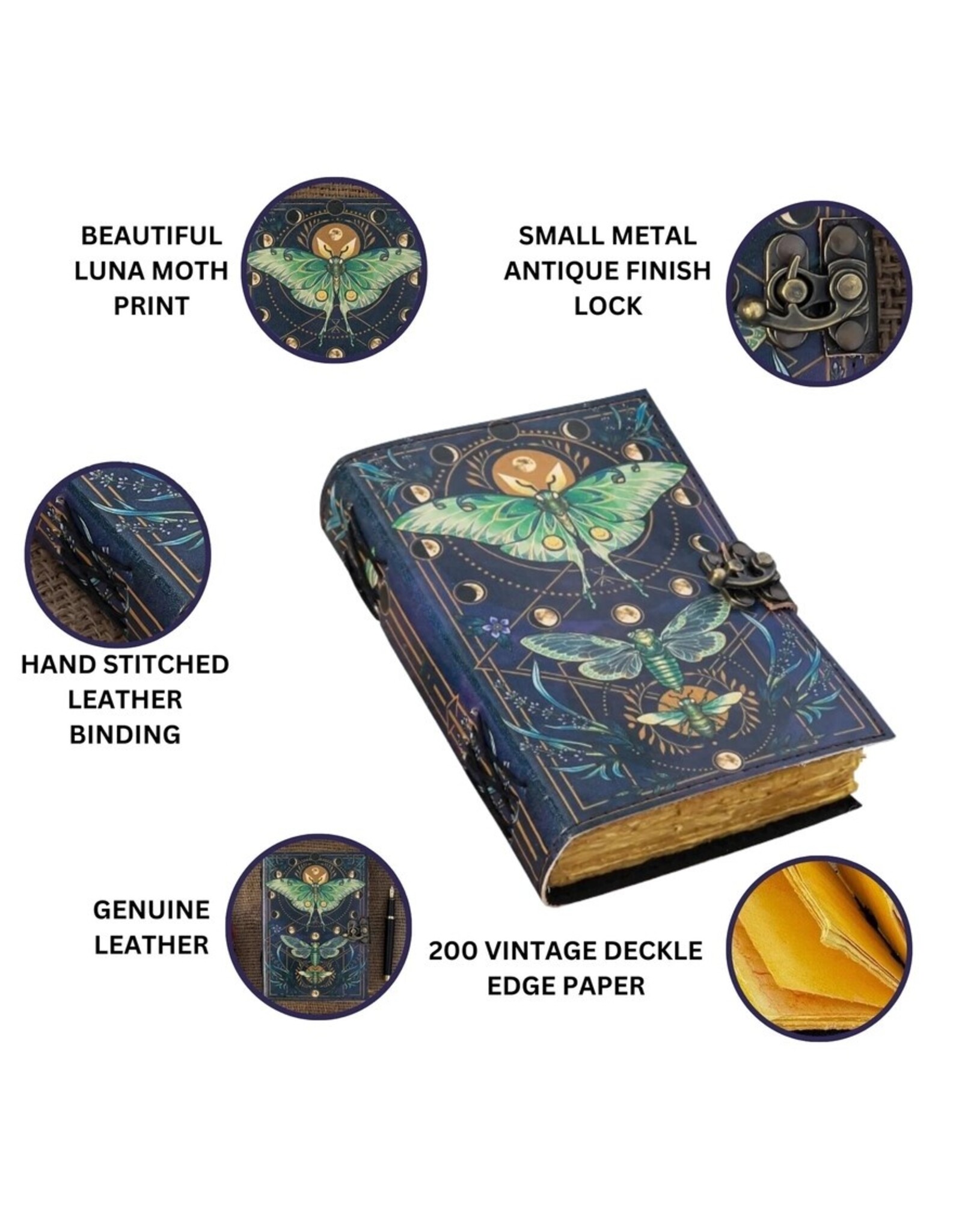 RK Handicrafts Miscellaneous -   Leren Dagboek Nachtvlinder en Maanfasen 18x13cm