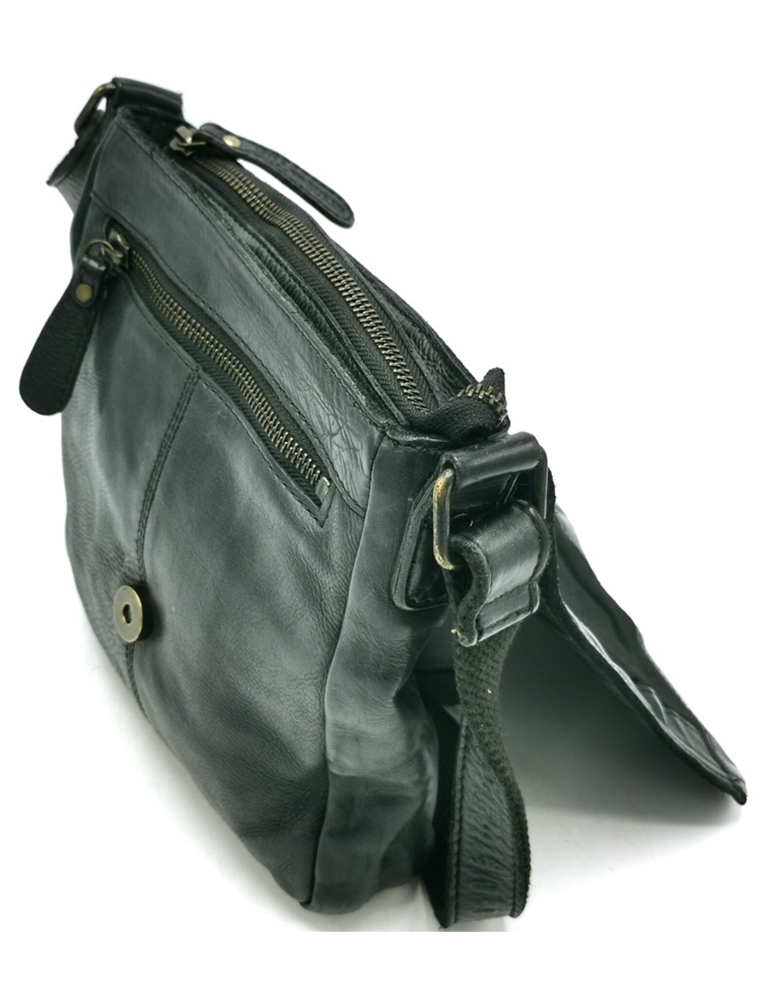 HillBurry Leren tassen - HillBurry Schoudertas Gewassen Leer zwart