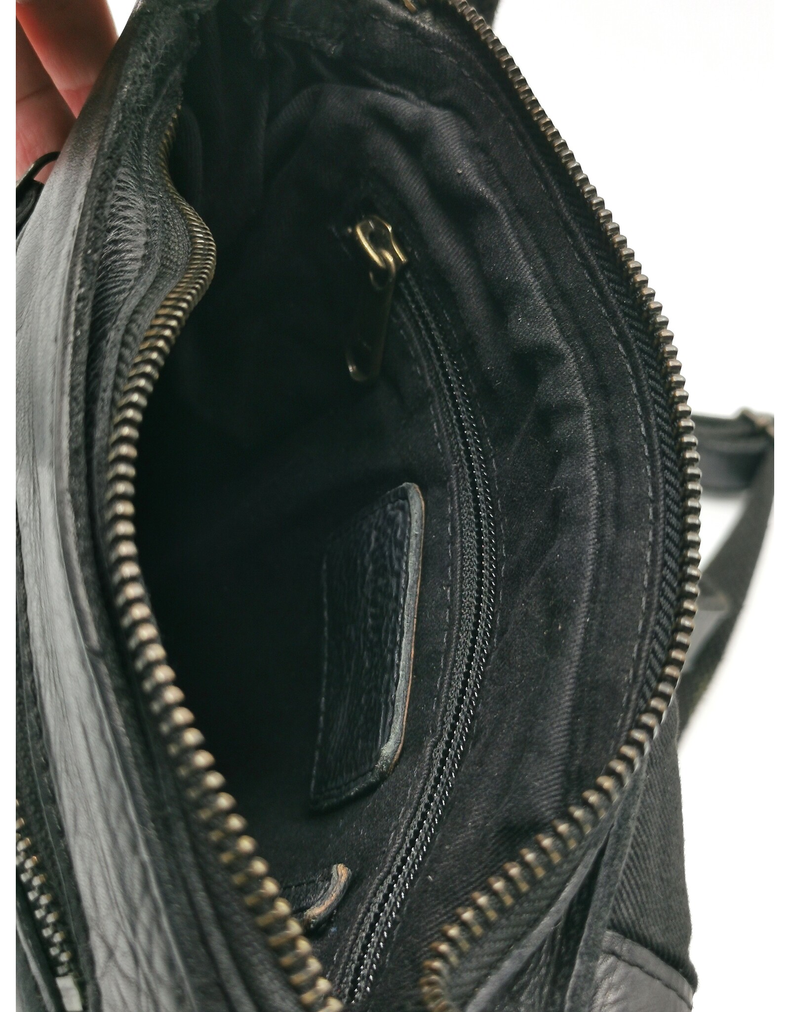 HillBurry Leren tassen - HillBurry Schoudertas Gewassen Leer zwart