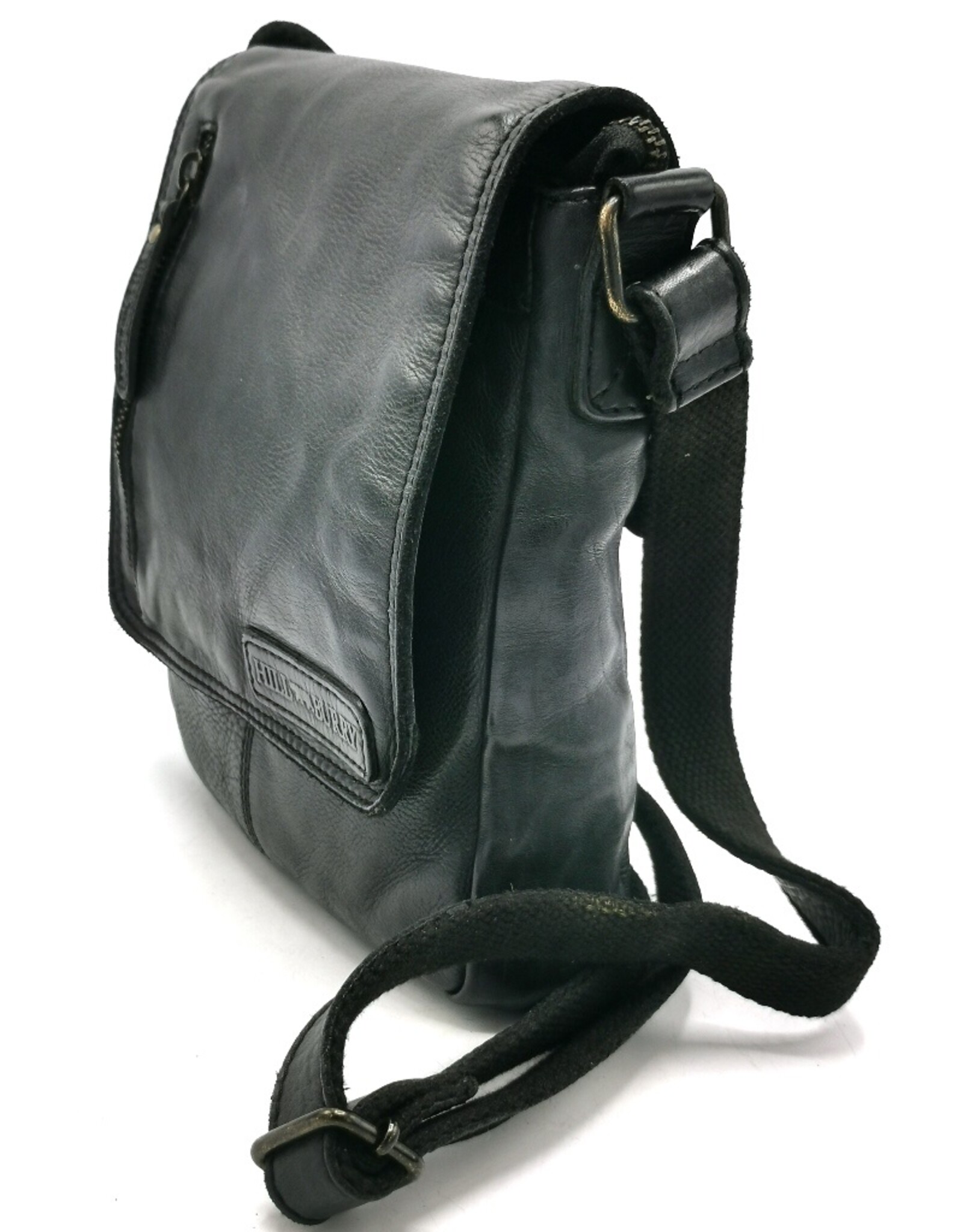 HillBurry Leren tassen - HillBurry Schoudertas Gewassen Leer zwart