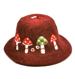 Trukado Felt hat - Sauna cap Mushrooms and Ladybug bordeaux