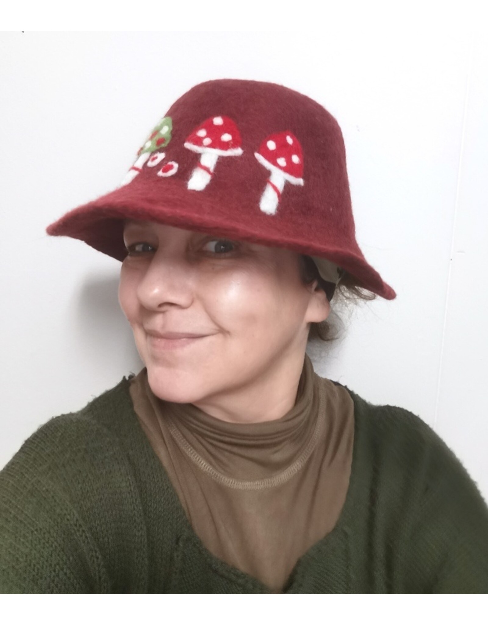 Trukado Miscellaneous - Felt hat - Sauna cap Mushrooms and Ladybug bordeaux