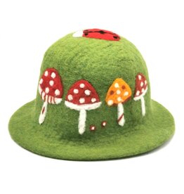 Trukado Felt hat - Sauna cap Mushrooms & Ladybug green