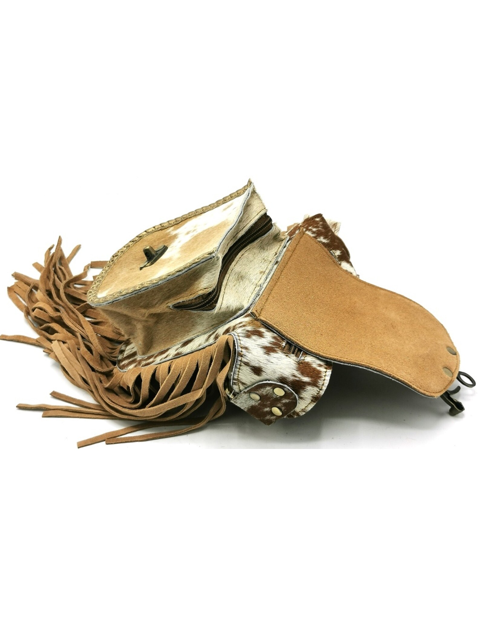 Trukado Leren Festivaltasjes, heuptassen en riemtassen - Koeienhuid Heuptas met Franjes en luipaard - Festivaltasje Koeienhuid