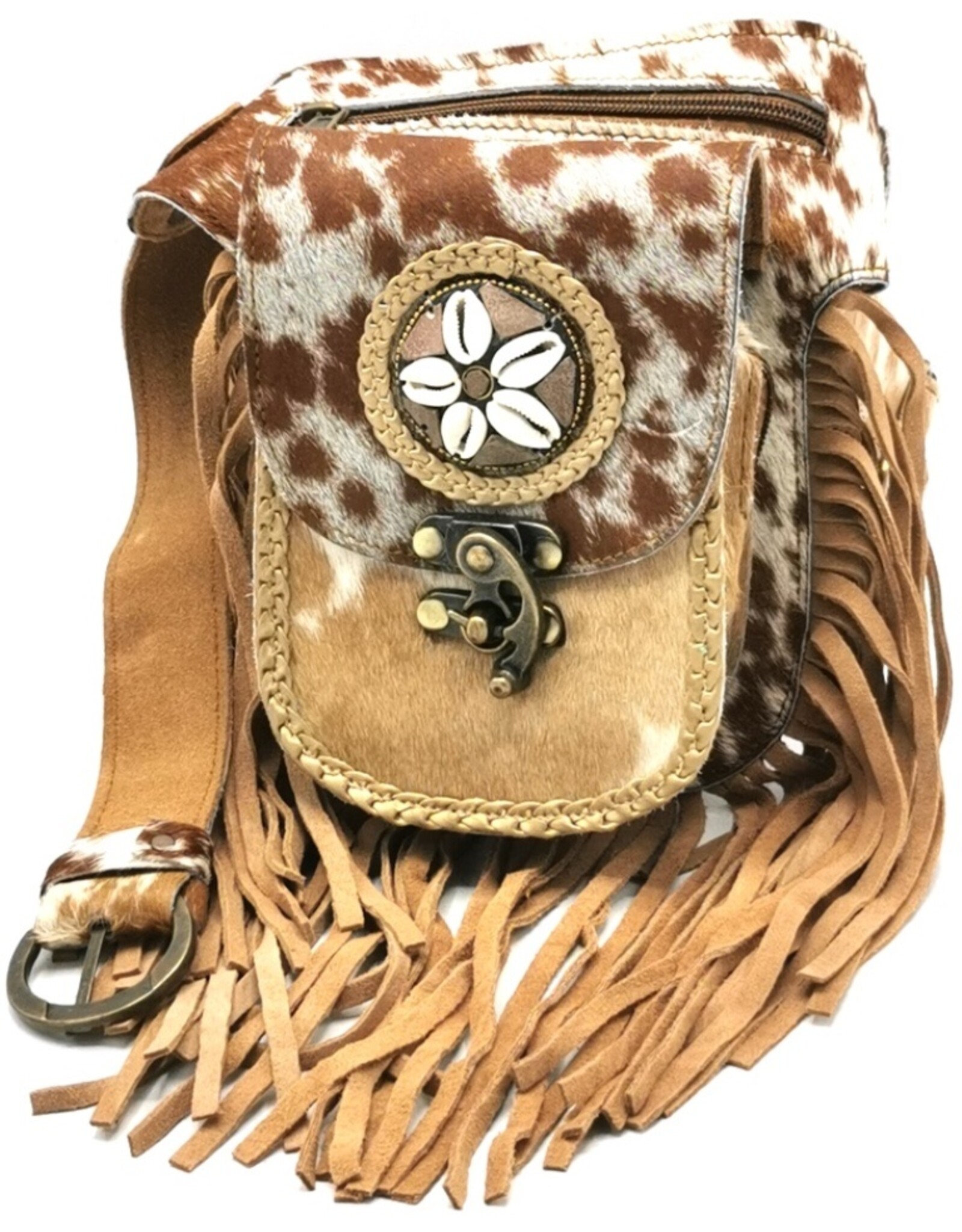 Trukado Leren Festivaltasjes, heuptassen en riemtassen - Koeienhuid Heuptas met Franjes en luipaard - Festivaltasje Koeienhuid