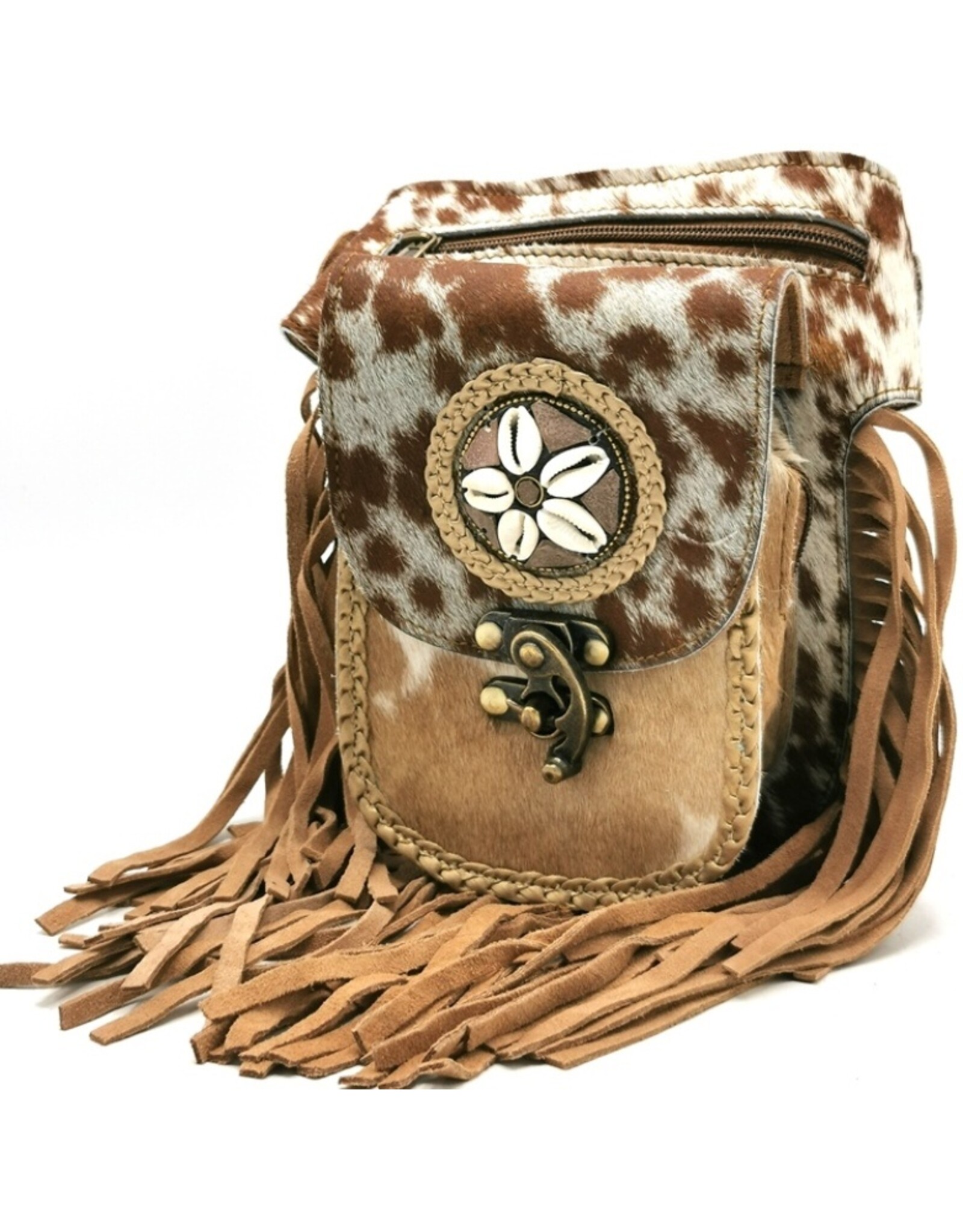 Trukado Leather Festival bags, waist bags and belt bags - Cowhide Waist Bag with Fringes and Leopard - Festival Bag Cowhide