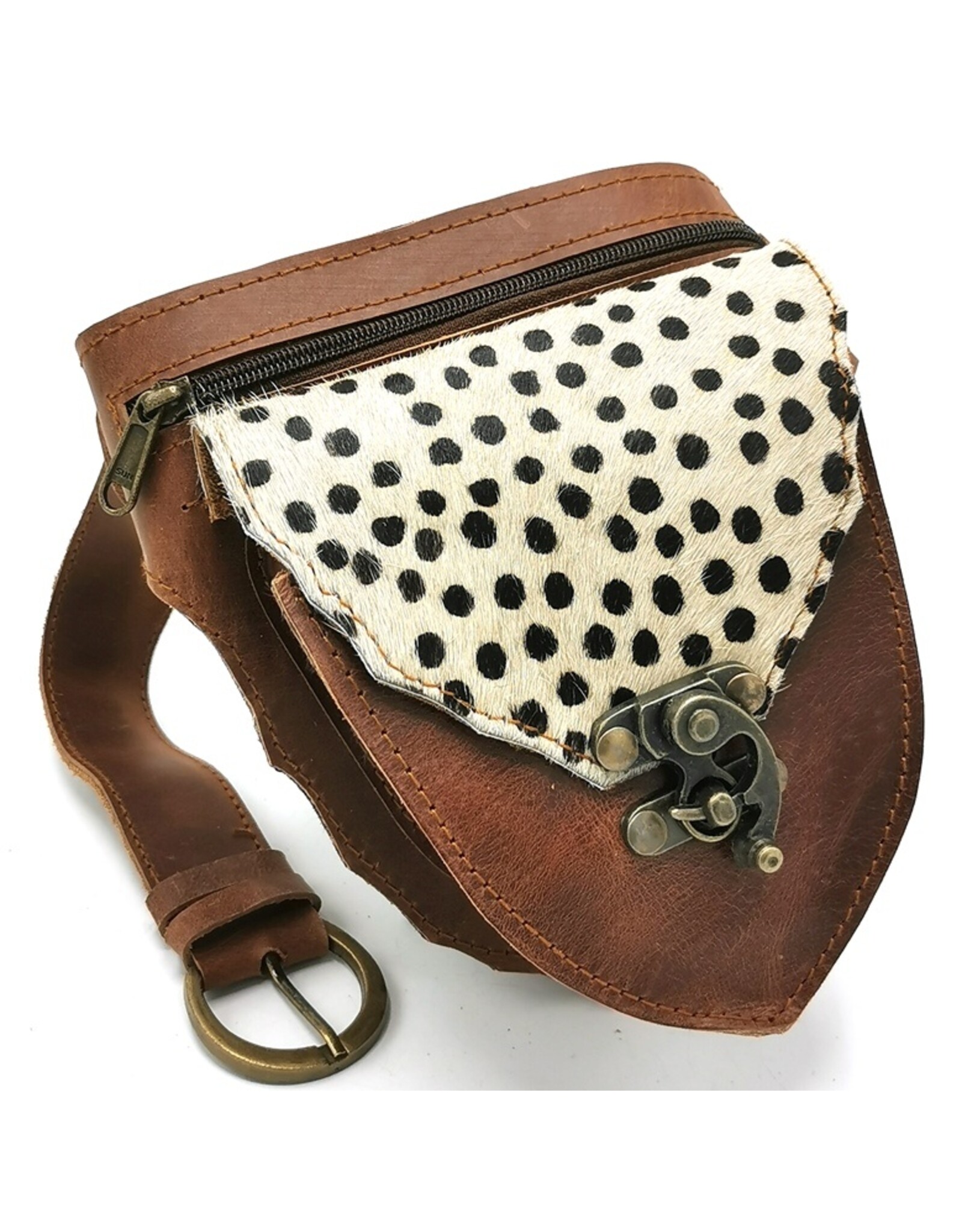 Trukado Leather Festival bags, waist bags and belt bags - Leather Ibiza Waist Bag with Leopard Print cognac