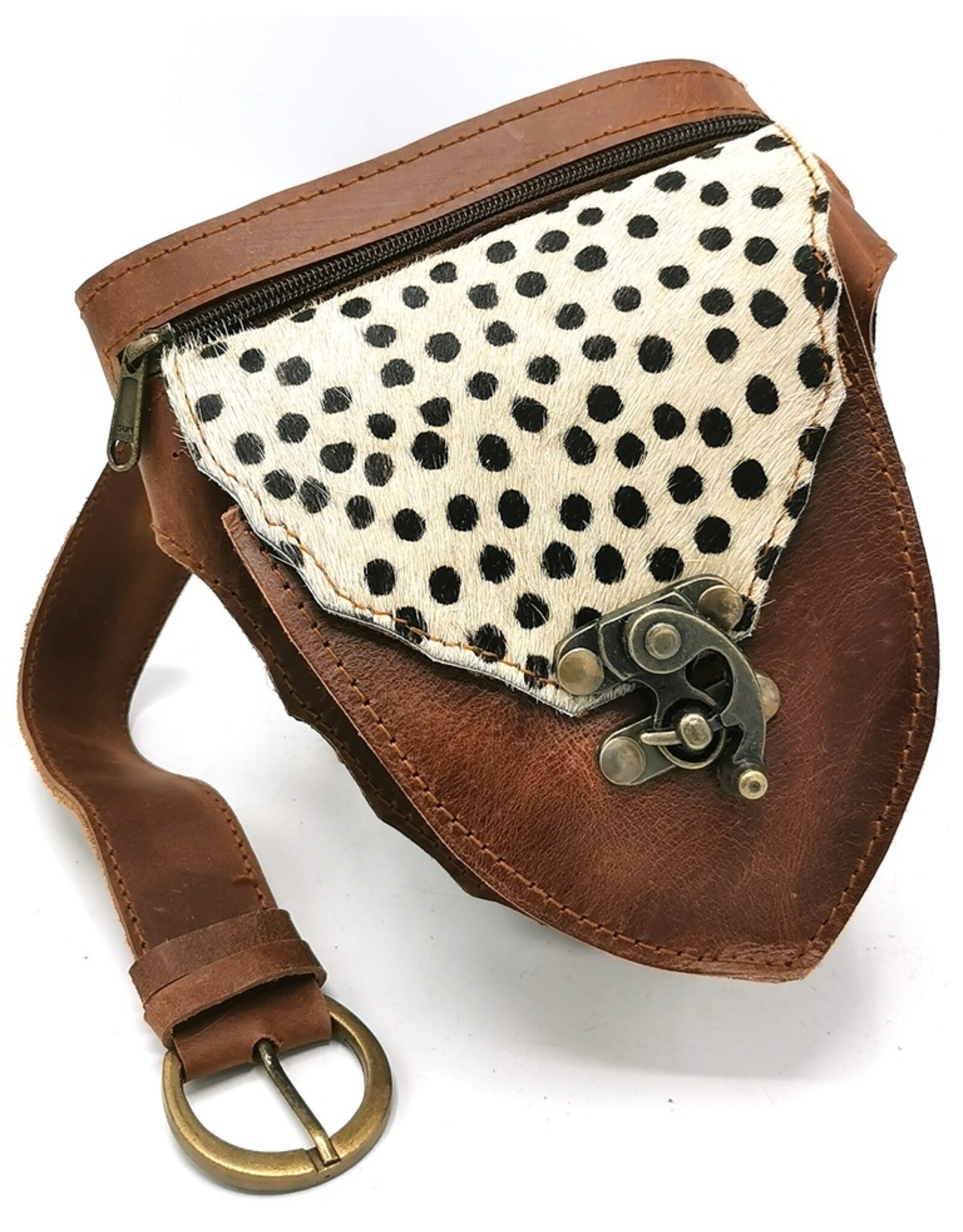 Trukado Leren Festivaltasjes, heuptassen en riemtassen - Leren Ibiza Heuptas met Luipaard print cognac