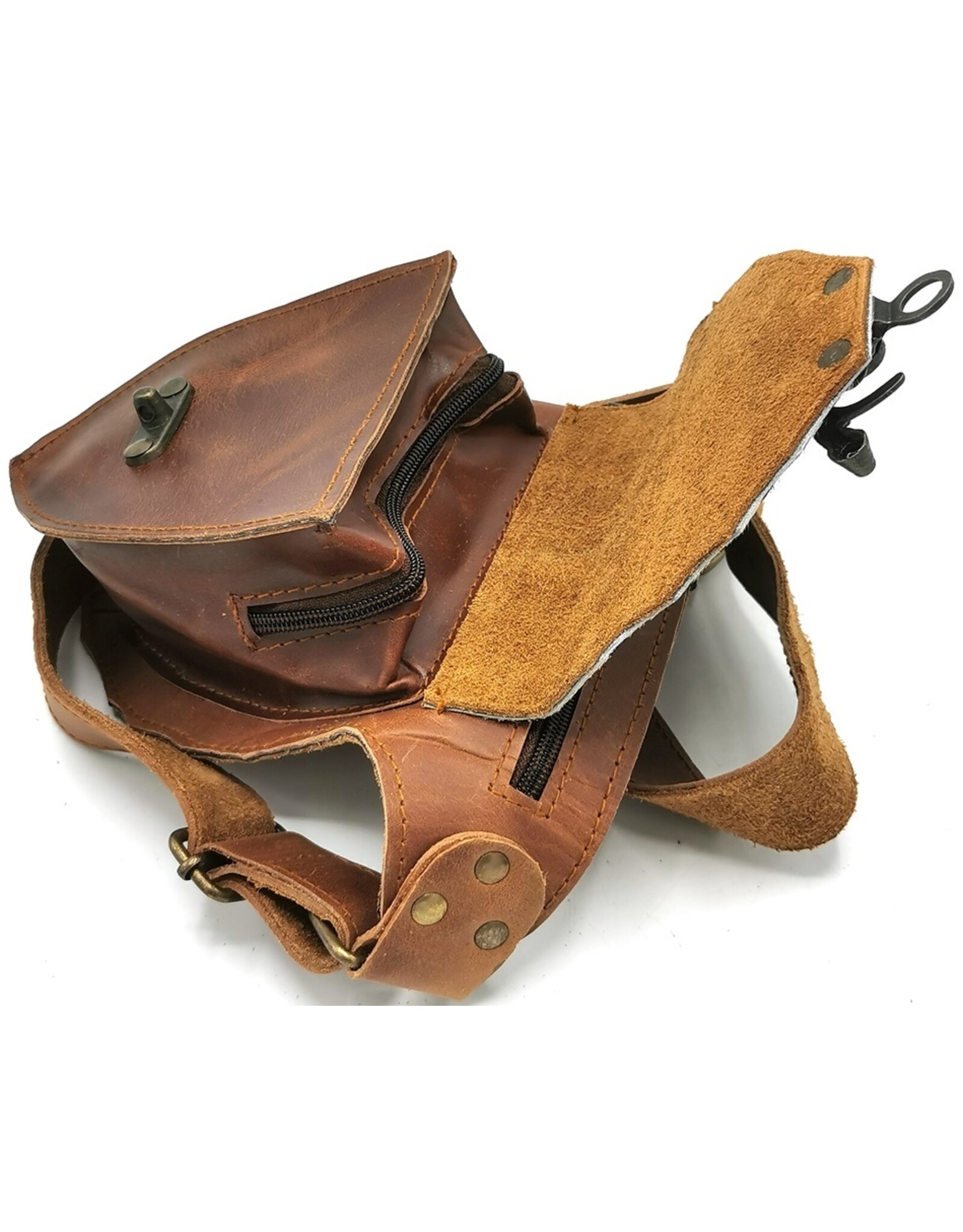 Trukado Leren Festivaltasjes, heuptassen en riemtassen - Leren Ibiza Heuptas met Luipaard print cognac