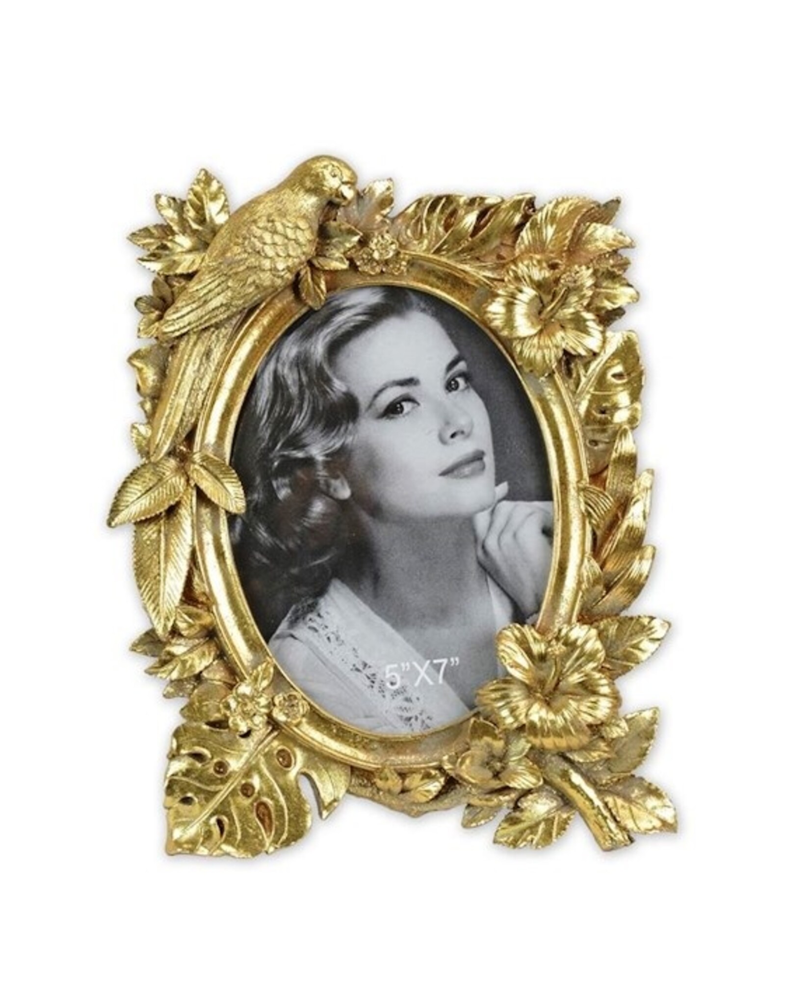Trukado Miscellaneous -   Photoframe with Bird, Flowers and Leaves gold colour