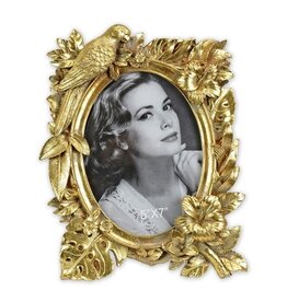Trukado Photoframe with Bird, Flowers and Leaves gold colour