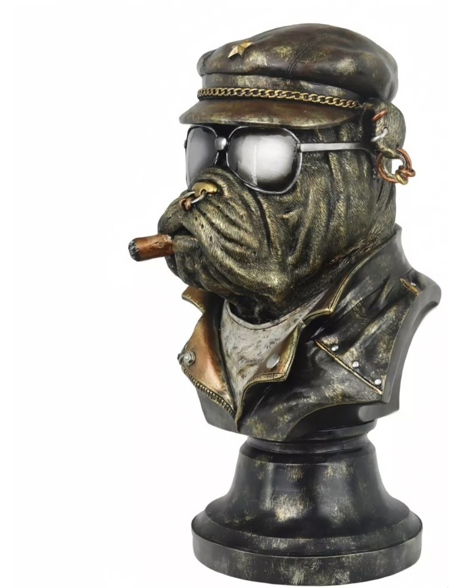 JB Giftware & Lifestyle - English Bulldog as Biker Smoking Cigar Bust 35.7cm