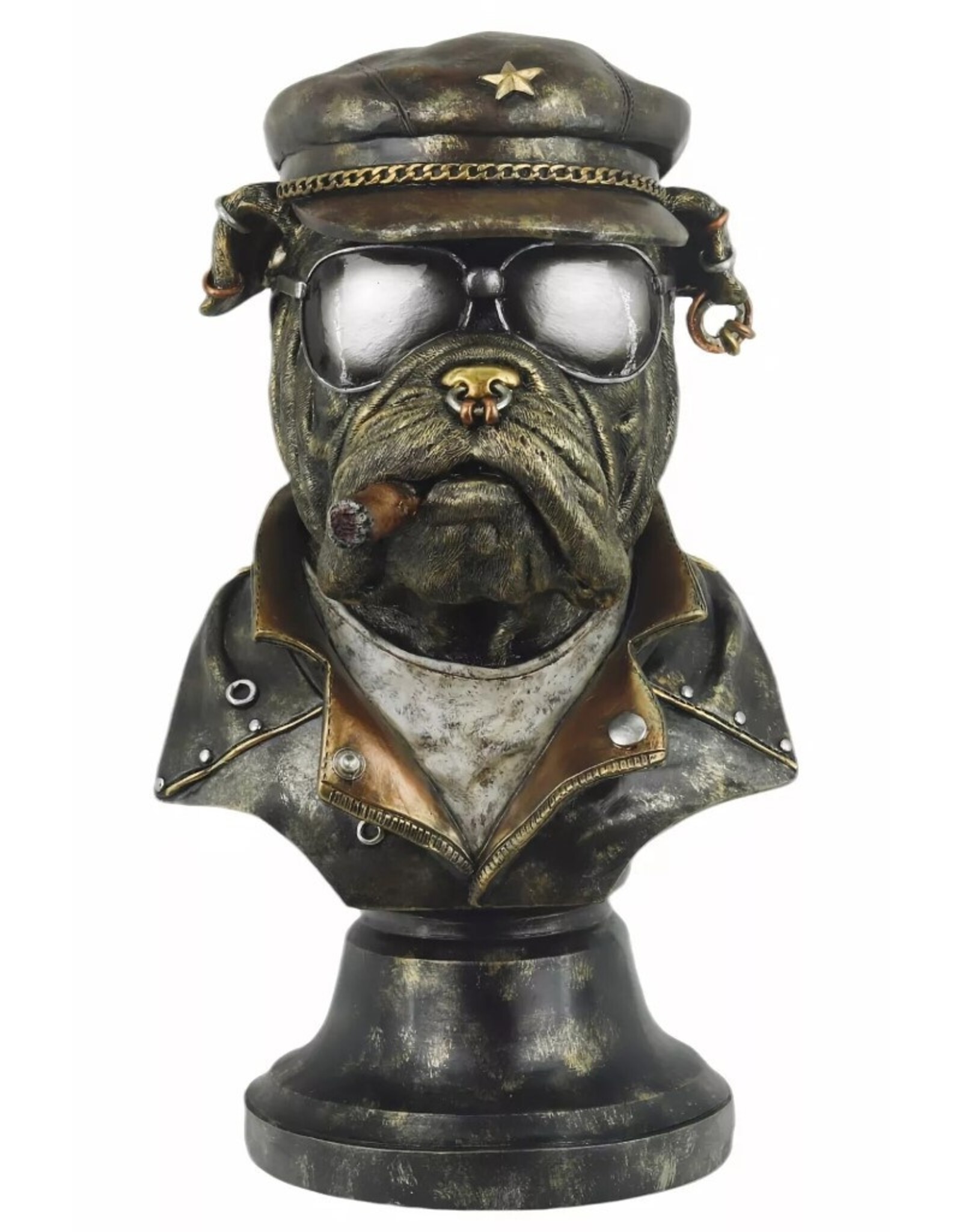 JB Giftware & Lifestyle - English Bulldog as Biker Smoking Cigar Bust 35.7cm